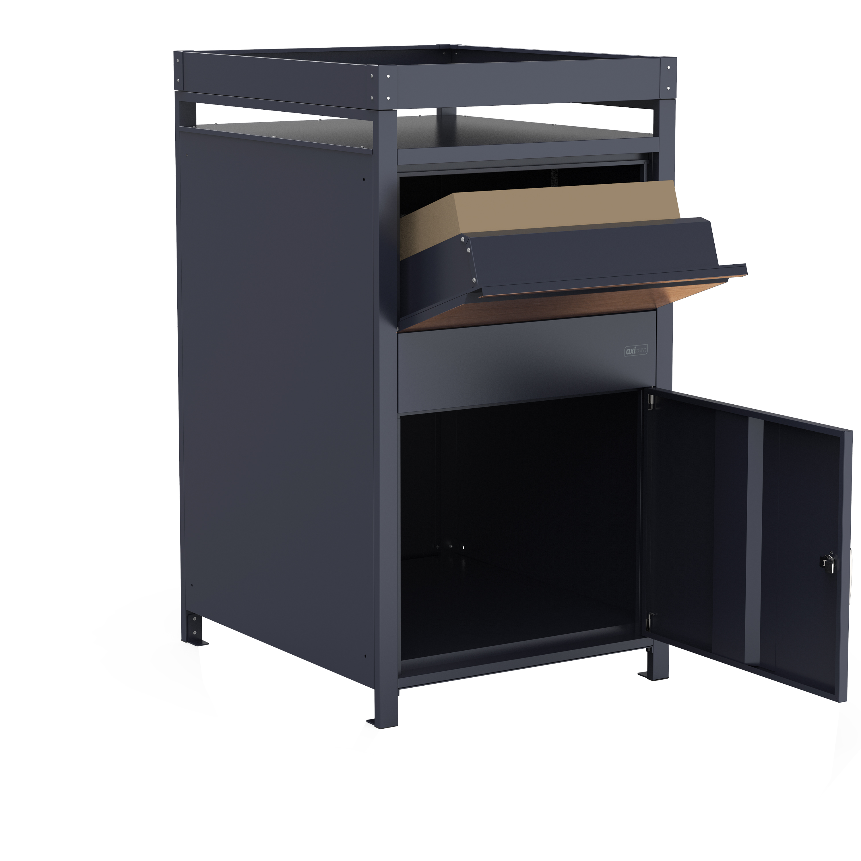 AXI LouisMetal Parcel Mailbox in Anthracite/Wood Look with Planter