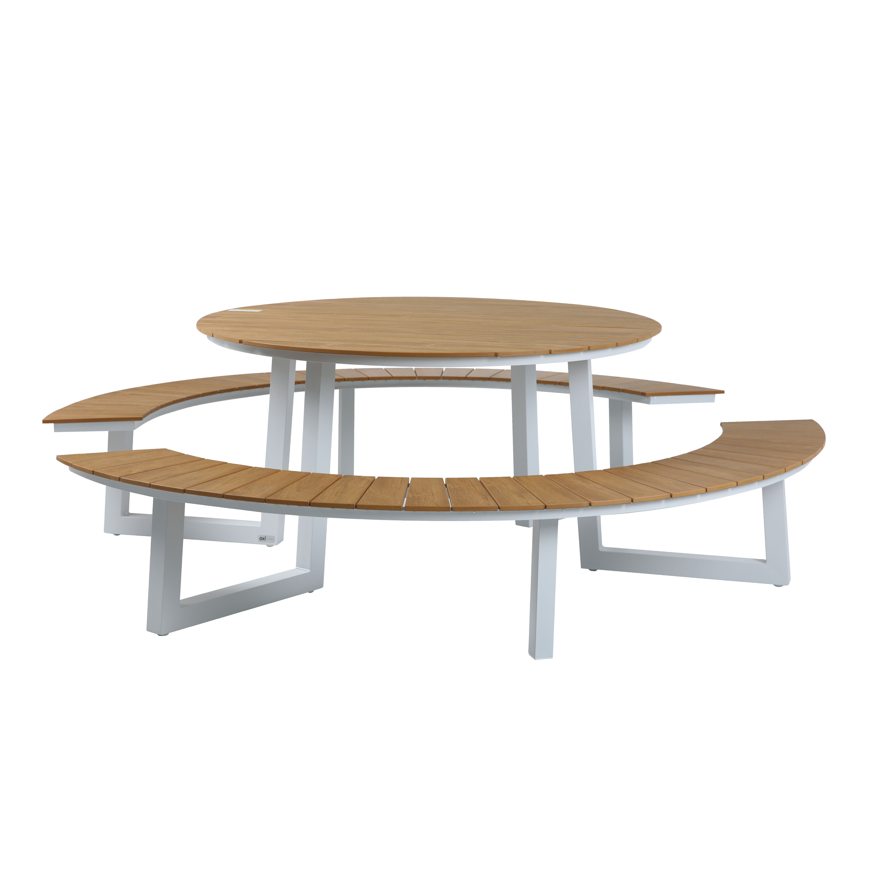 AXI Taco Picnic table with 2 benches Round White/Teak-look Polywood
