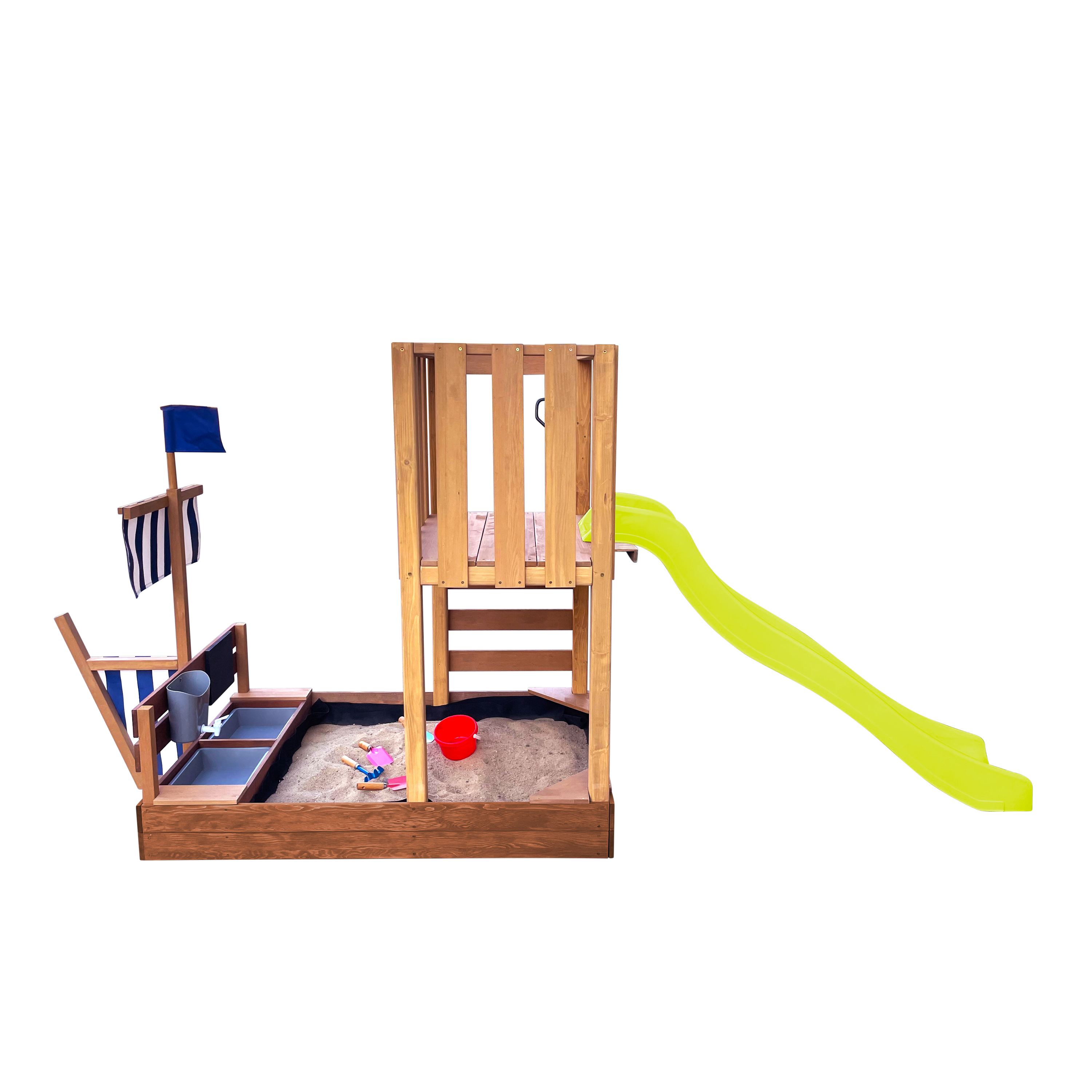 AXI Vicky Climbing Frame with Sandbox, Play Kitchen & Chalkboard – Lime Green Slide
