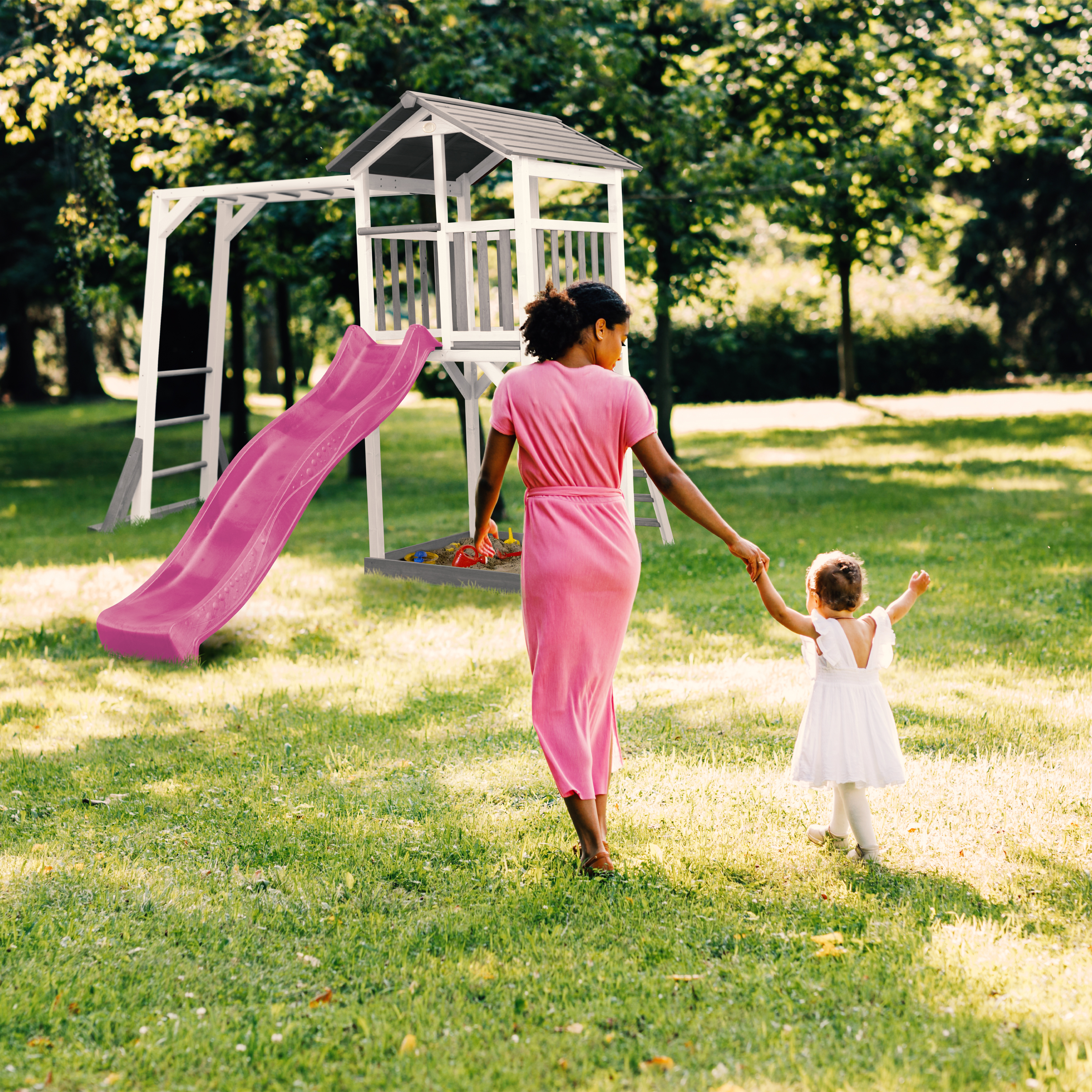 AXI Beach Tower with Climbing Frame Grey/White - Purple Slide