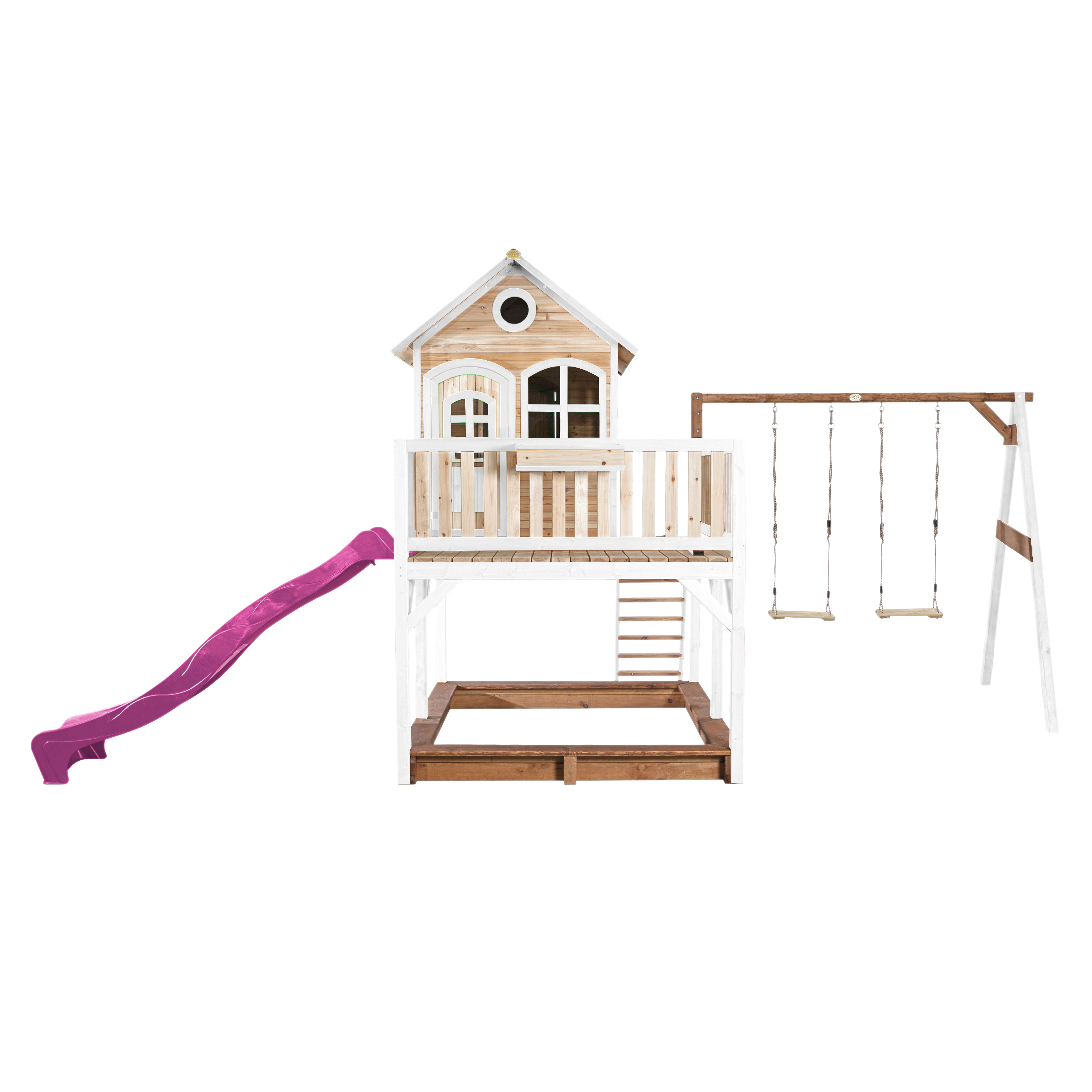 AXI Liam Playhouse with Double Swing Set Brown/White - Purple Slide