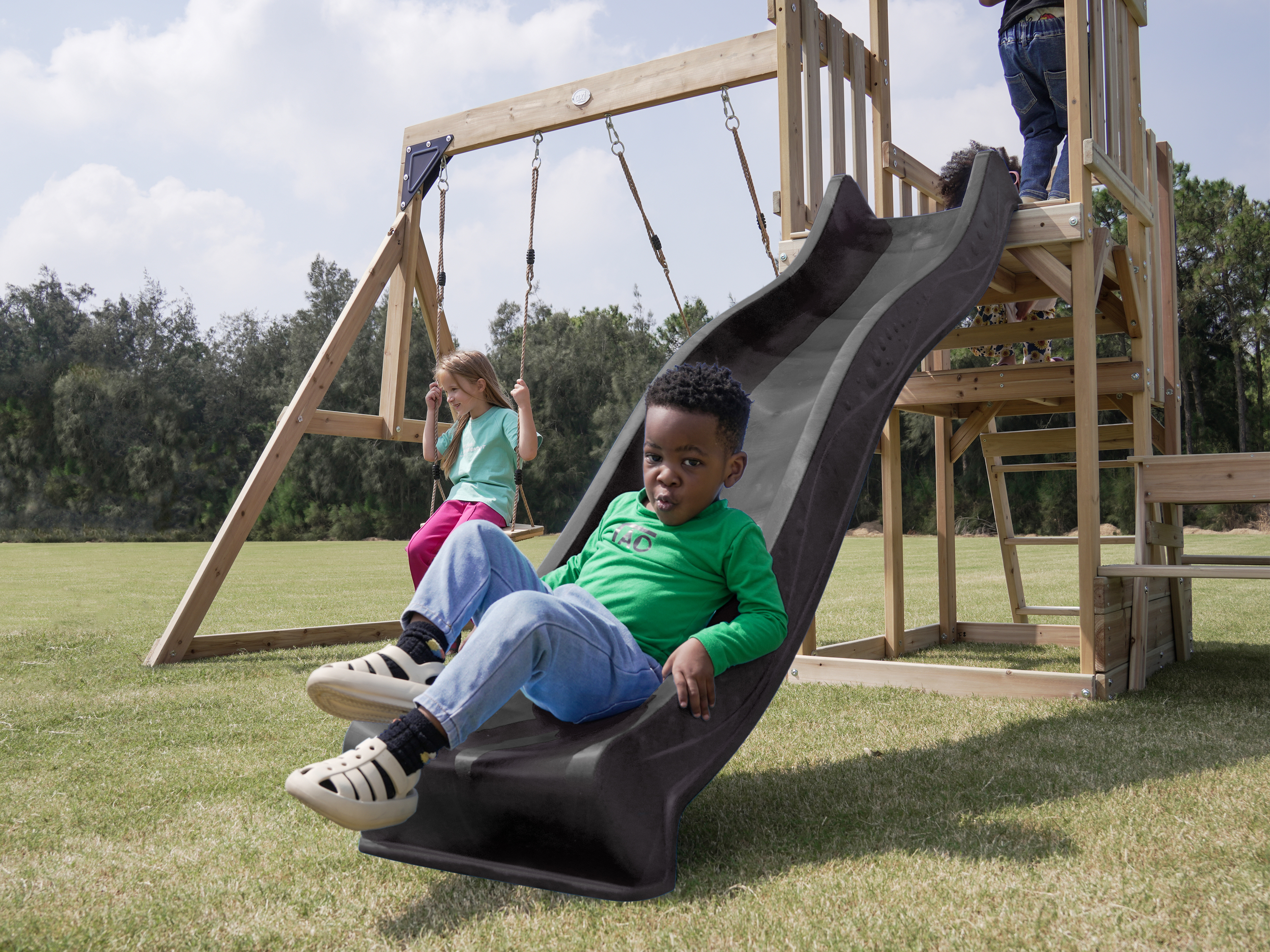 AXI Mette Playground with Double Swing Brown - Grey Slide 
