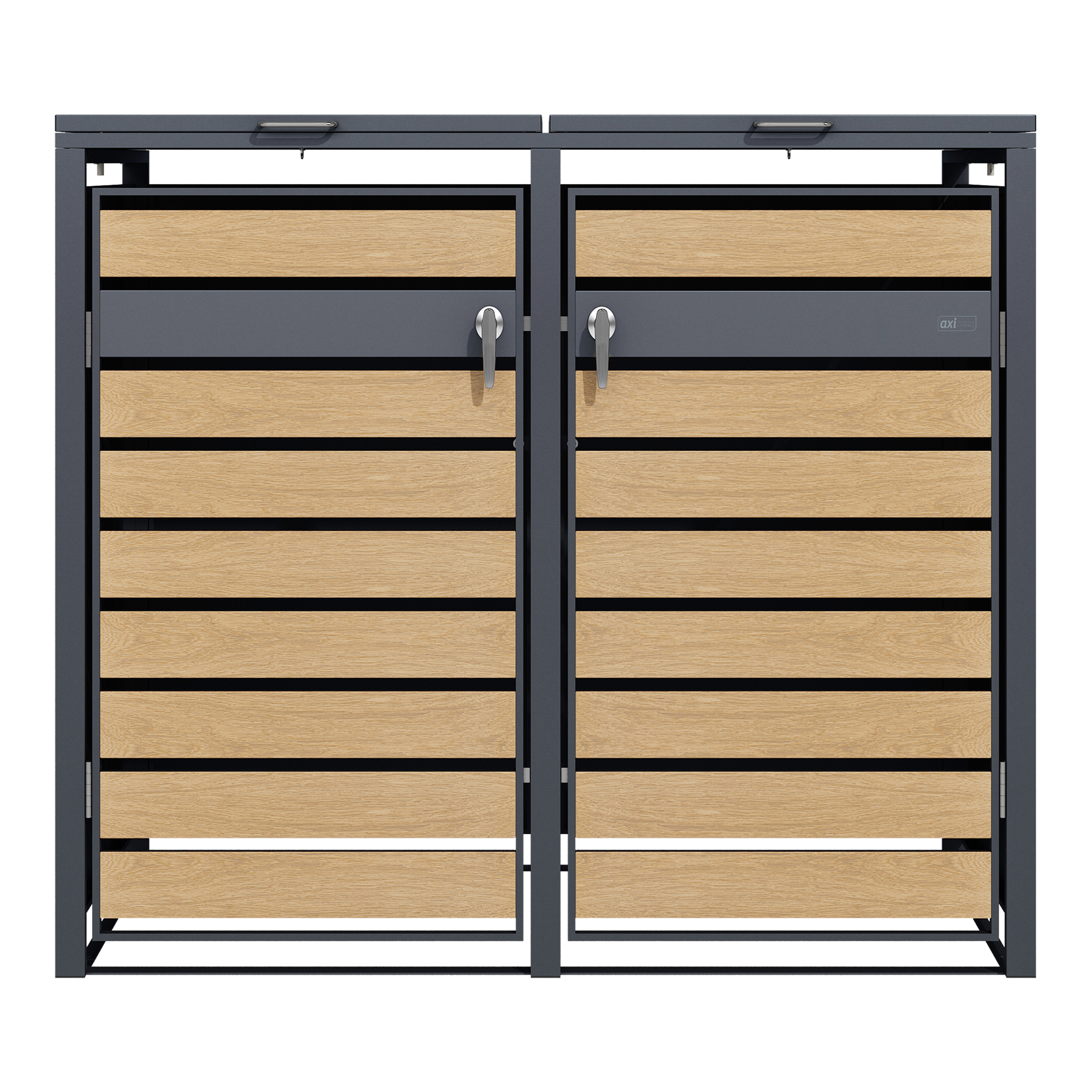 AXI Lucas Metal Garbage Bin Shed Anthracite/Wood look - 2 Garbage Bins