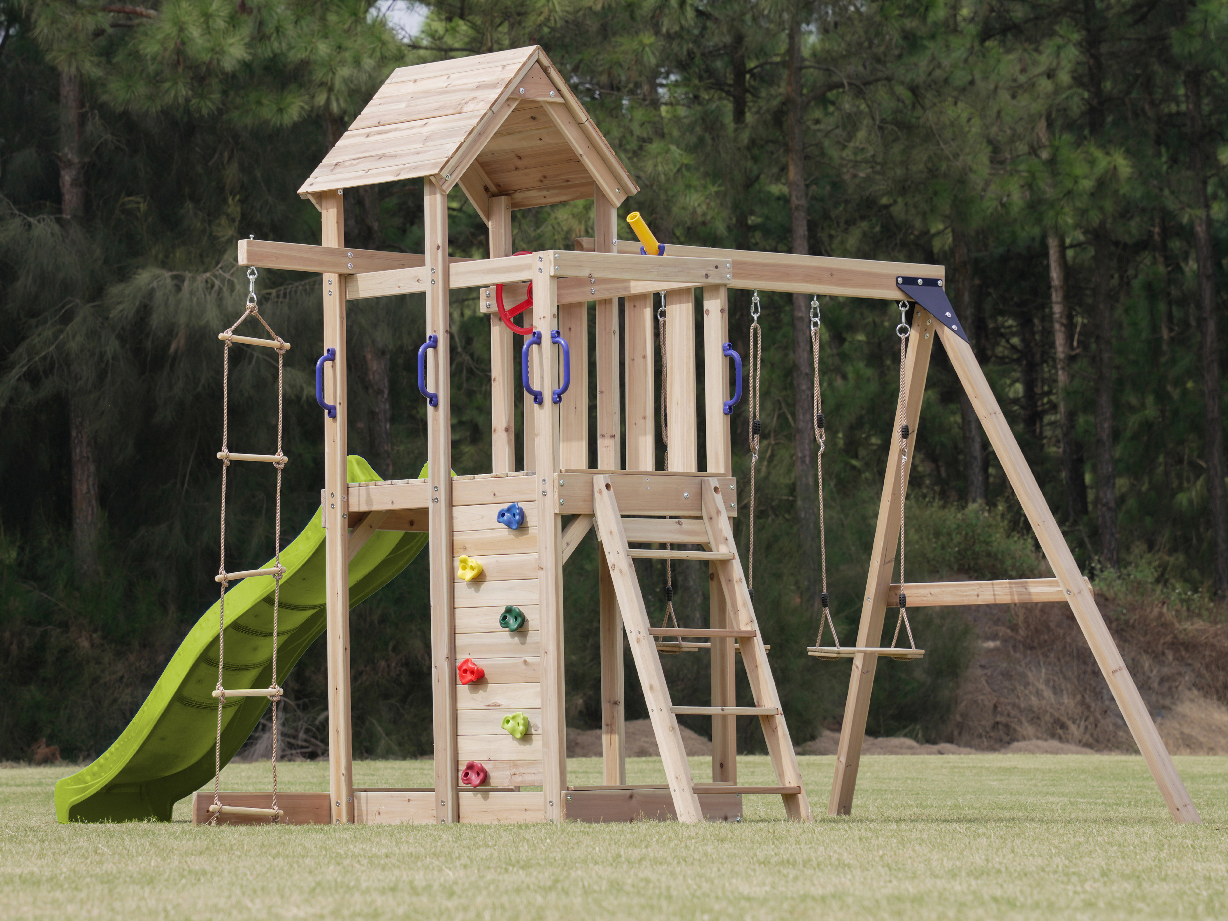 AXI Moos Climbing Frame with Double Swing Set - Lime Green Slide