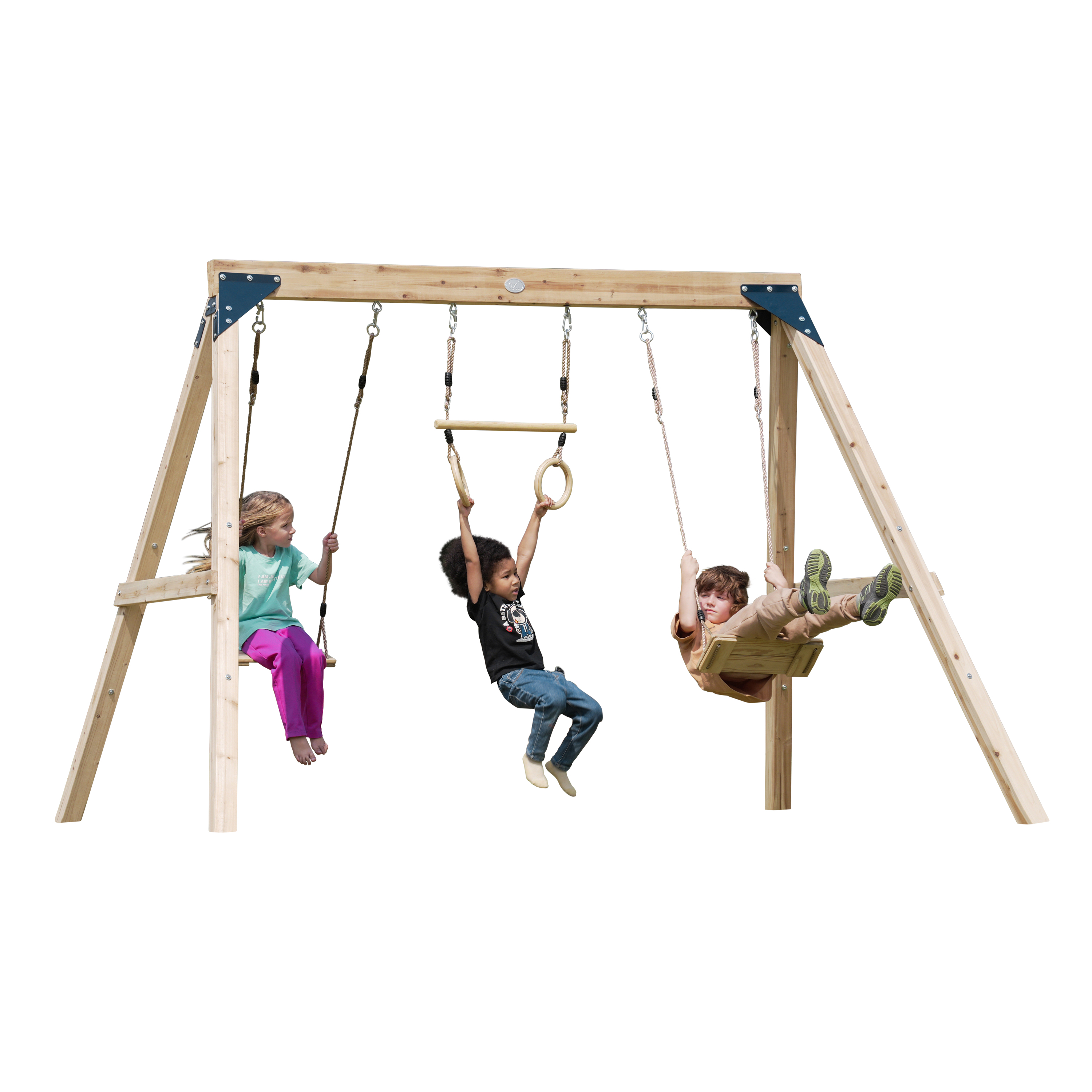 AXI Maya Dubbele houten Schommel met Trapeze Bruin