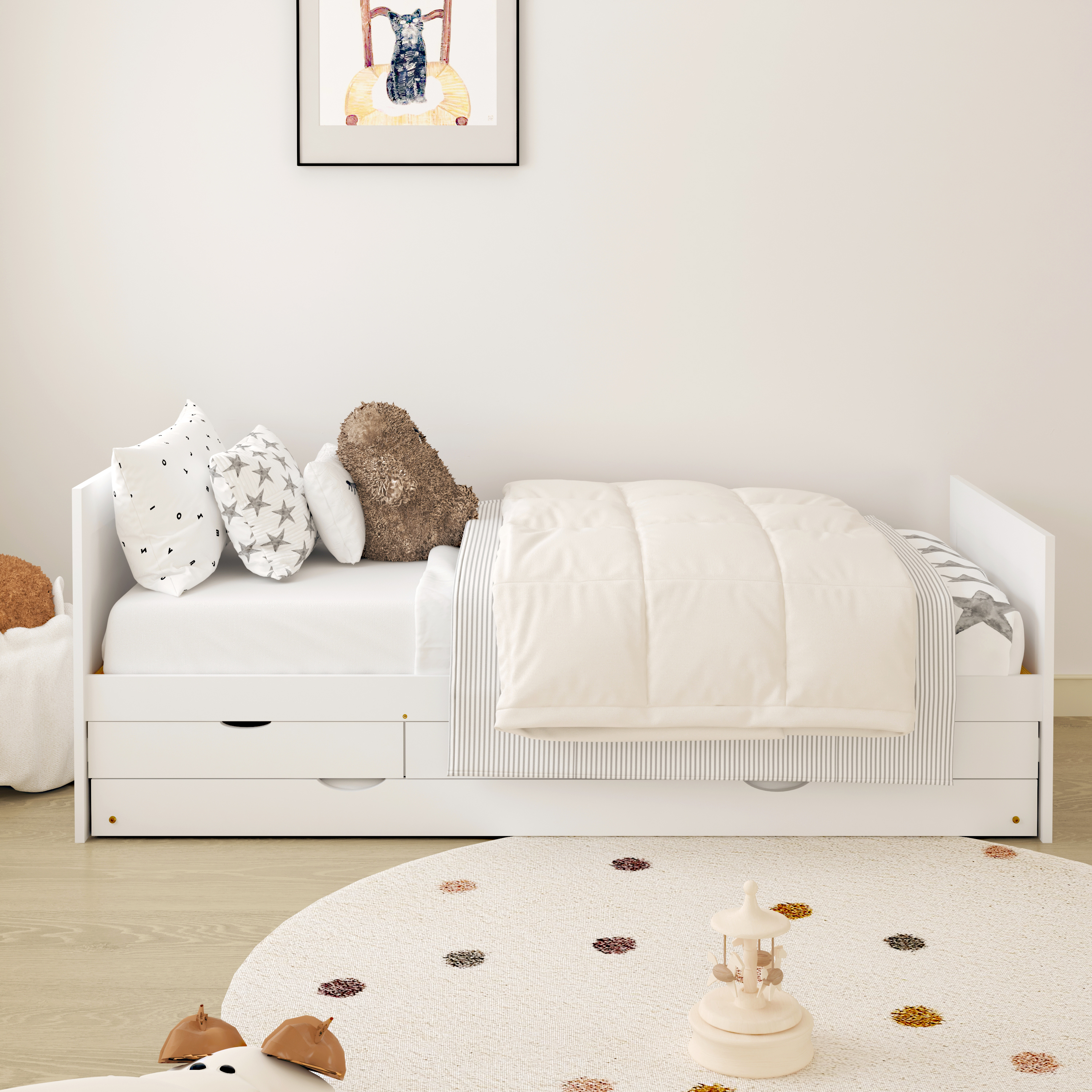 Sunny Eli Kids Bed with Trundle and 3 Storage Drawers White – Without Mattress