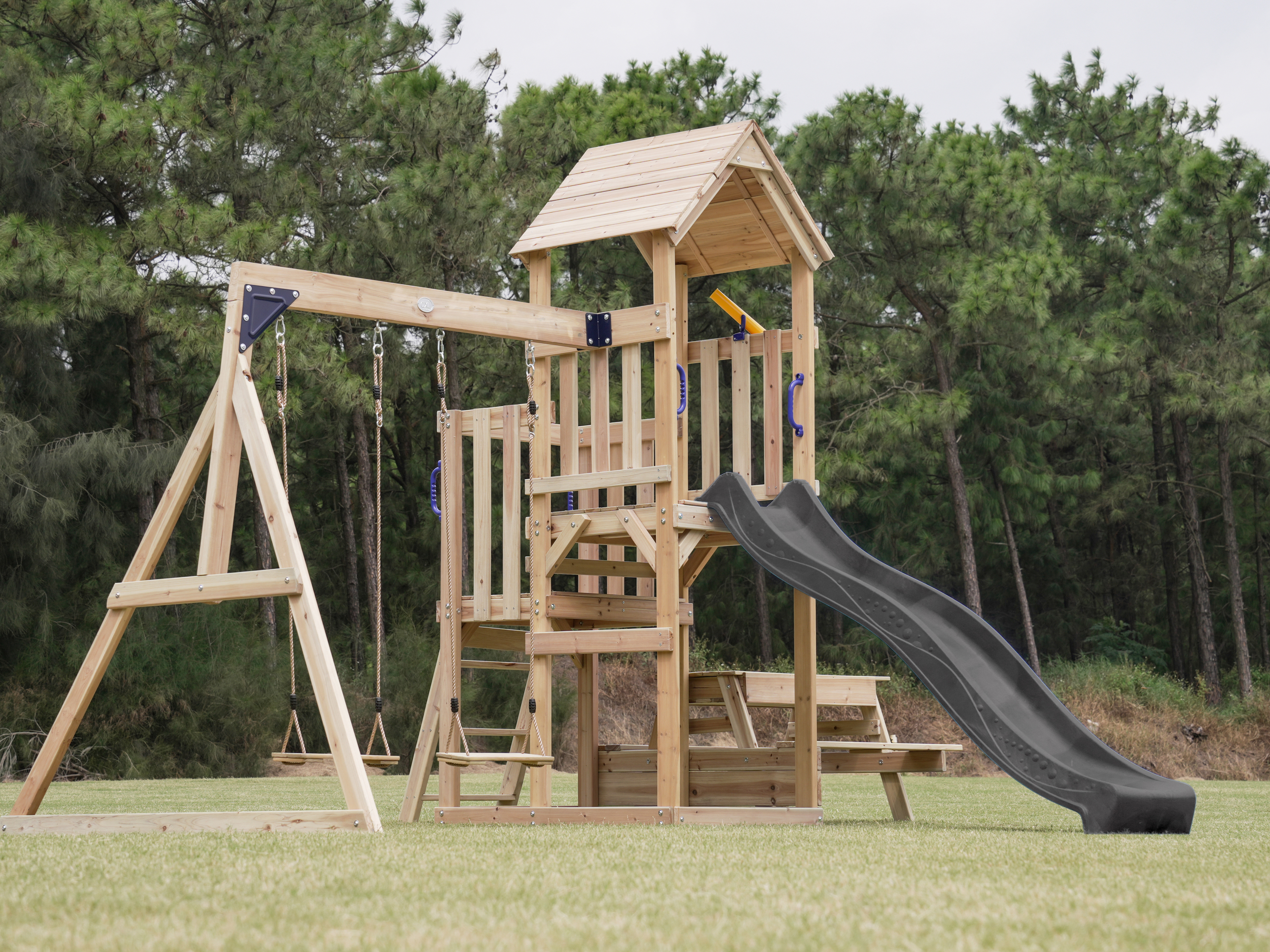 AXI Mette Playground with Double Swing Brown - Grey Slide 