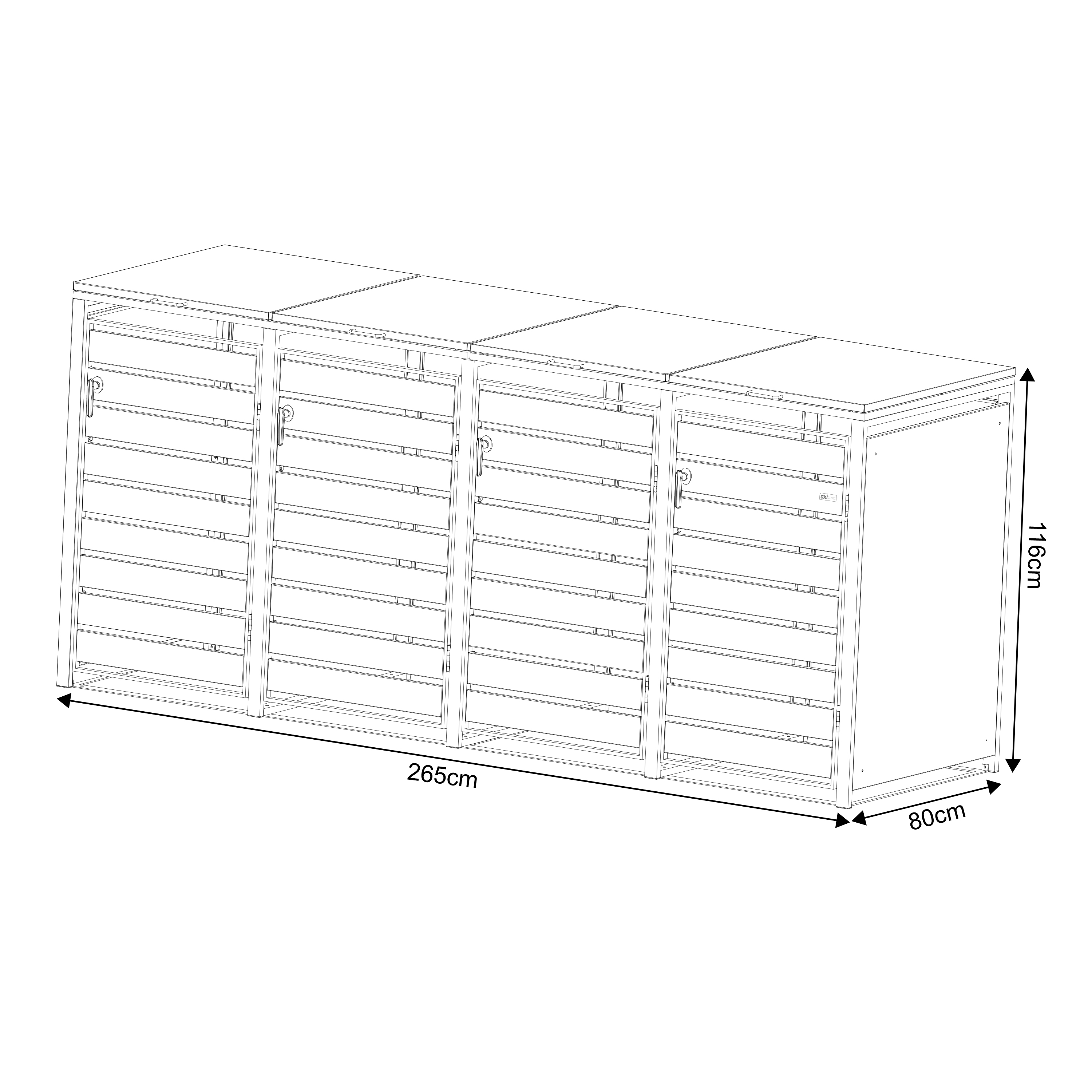 AXI Lucas Metal Garbage Bin Shed Anthracite/Wood look - 4 Garbage Bins