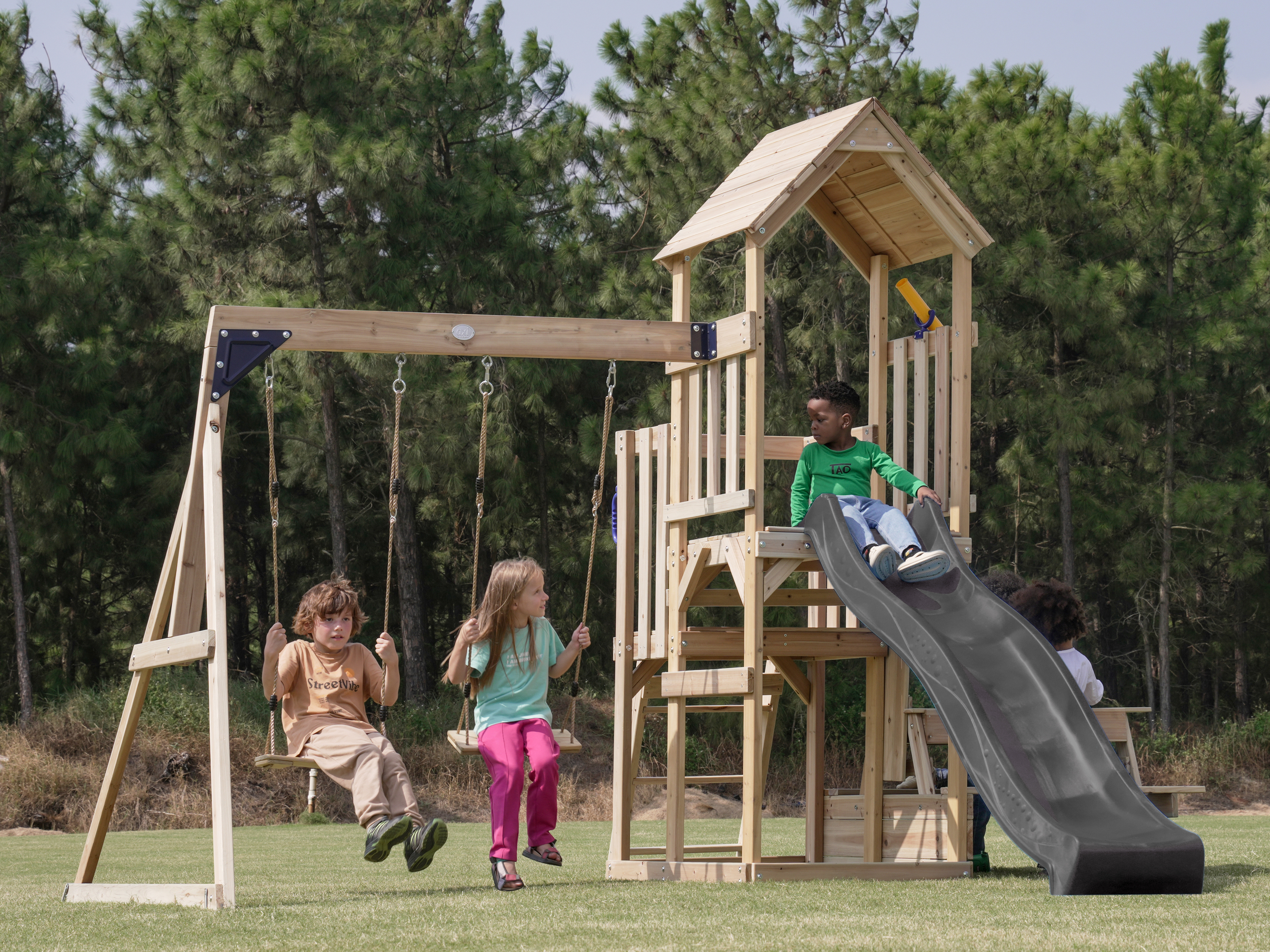 AXI Mette Playground with Double Swing Brown - Grey Slide 