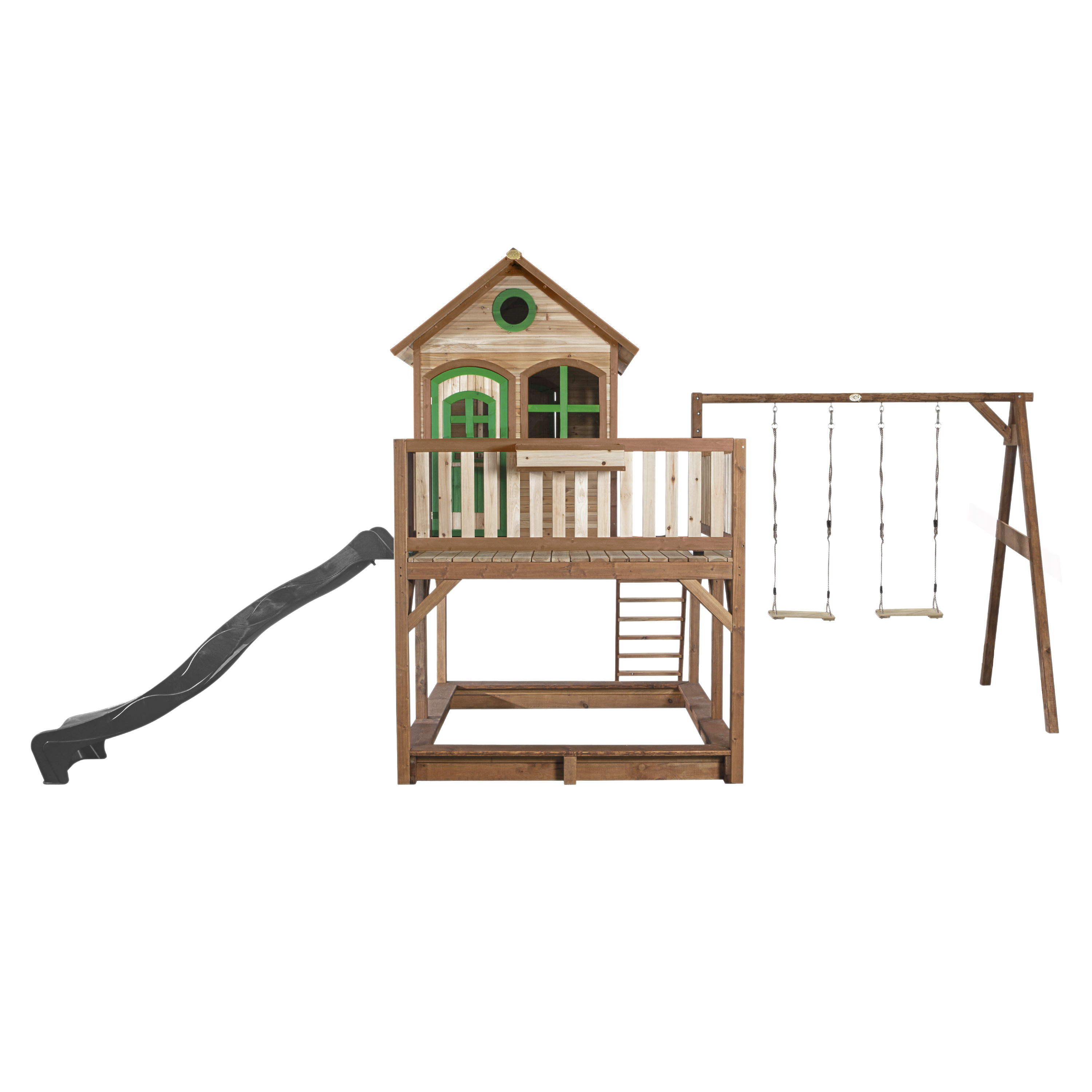 AXI Liam Playhouse with Double Swing Set Brown/Green - Grey Slide