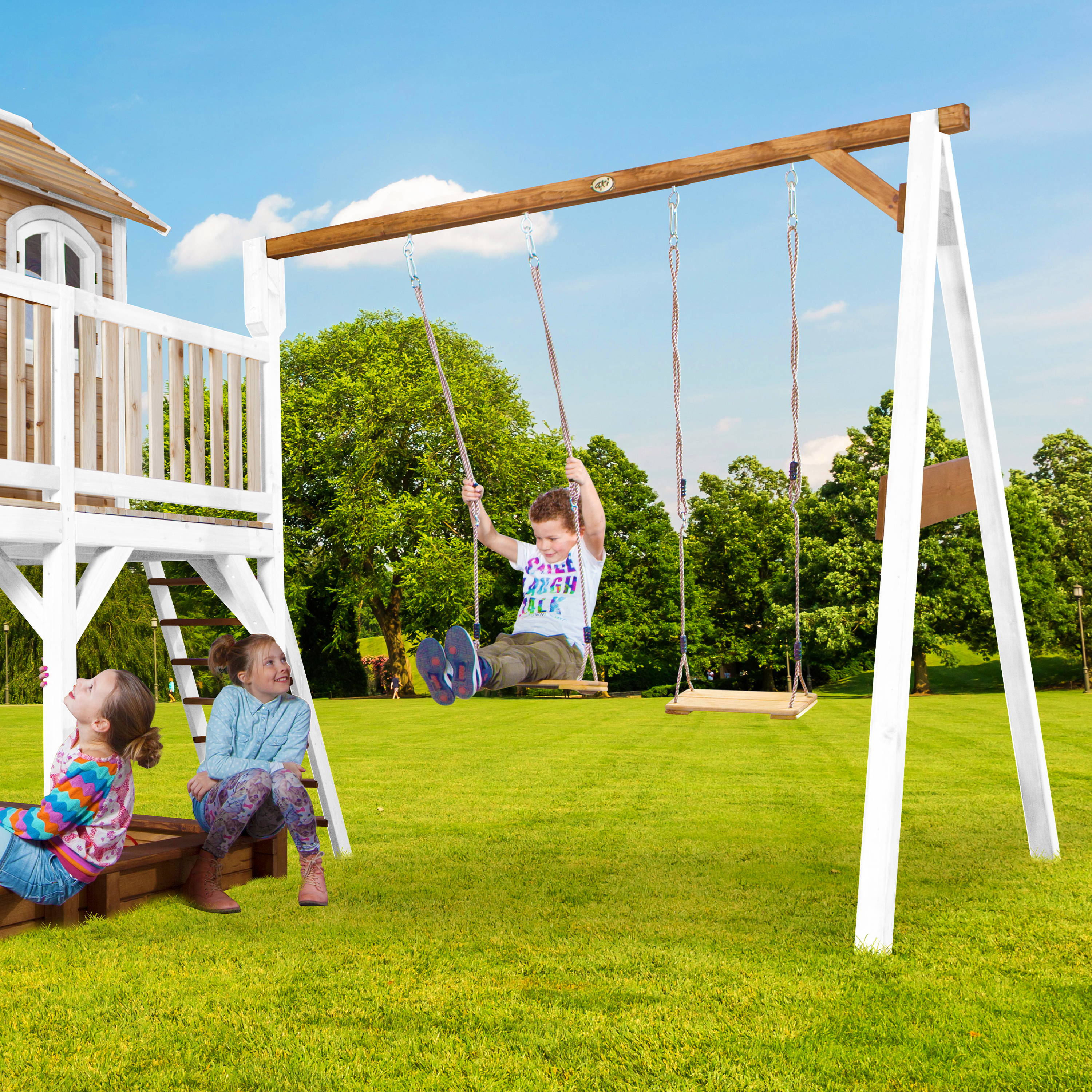 AXI Liam Playhouse with Double Swing Set Brown/White - White Slide