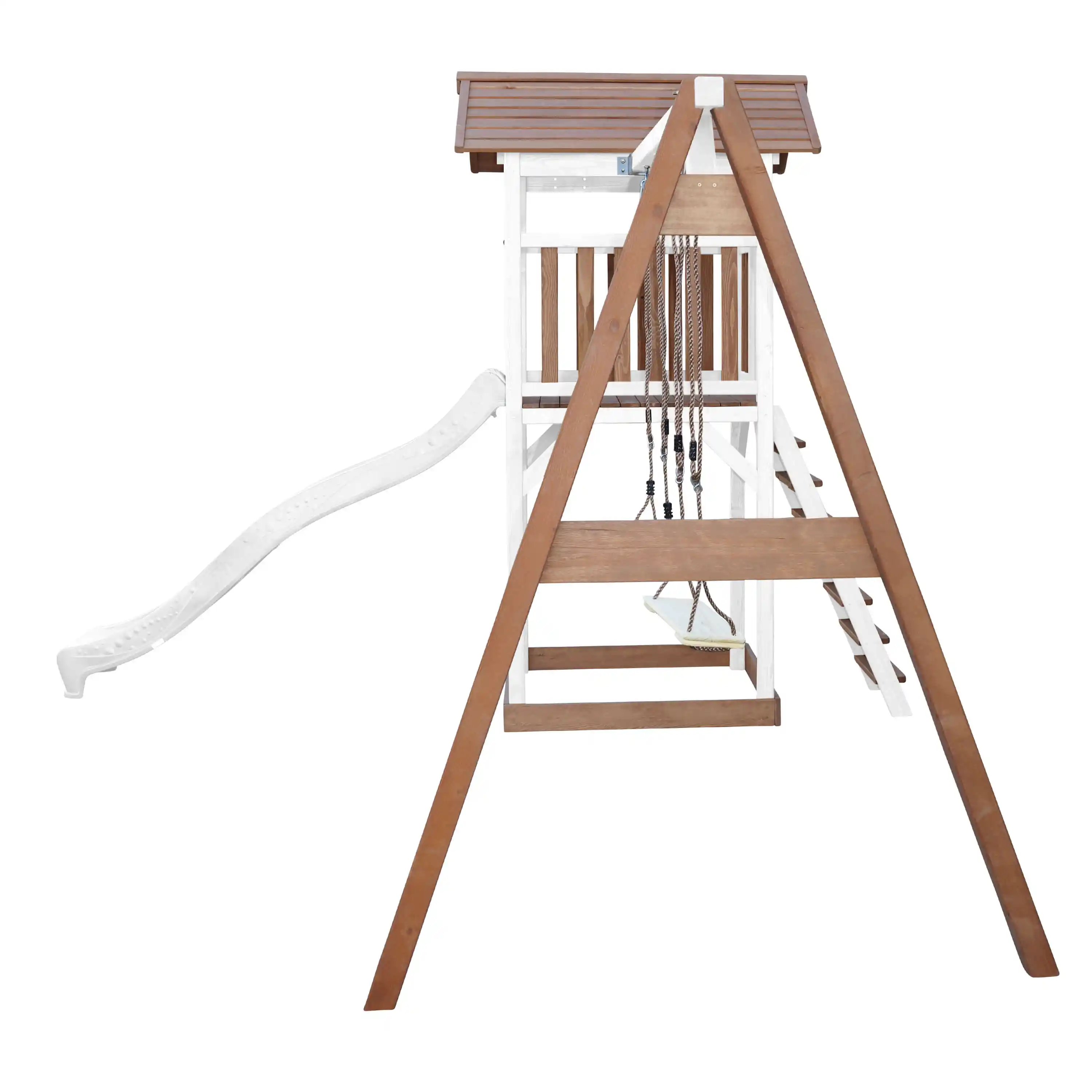 AXI Beach Tower Speeltoren met Dubbele Schommel Bruin/wit - Witte Glijbaan