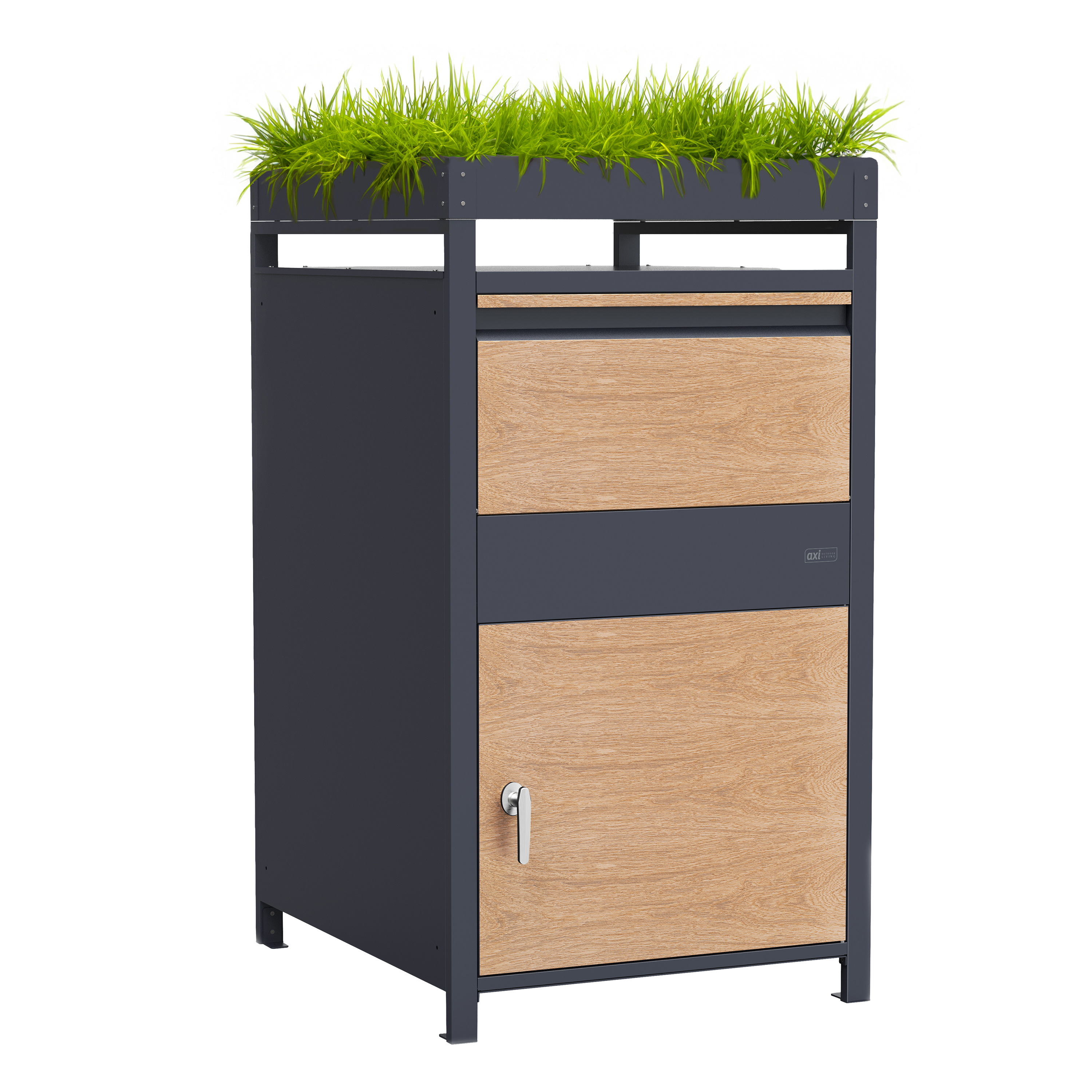AXI LouisMetal Parcel Mailbox in Anthracite/Wood Look with Planter