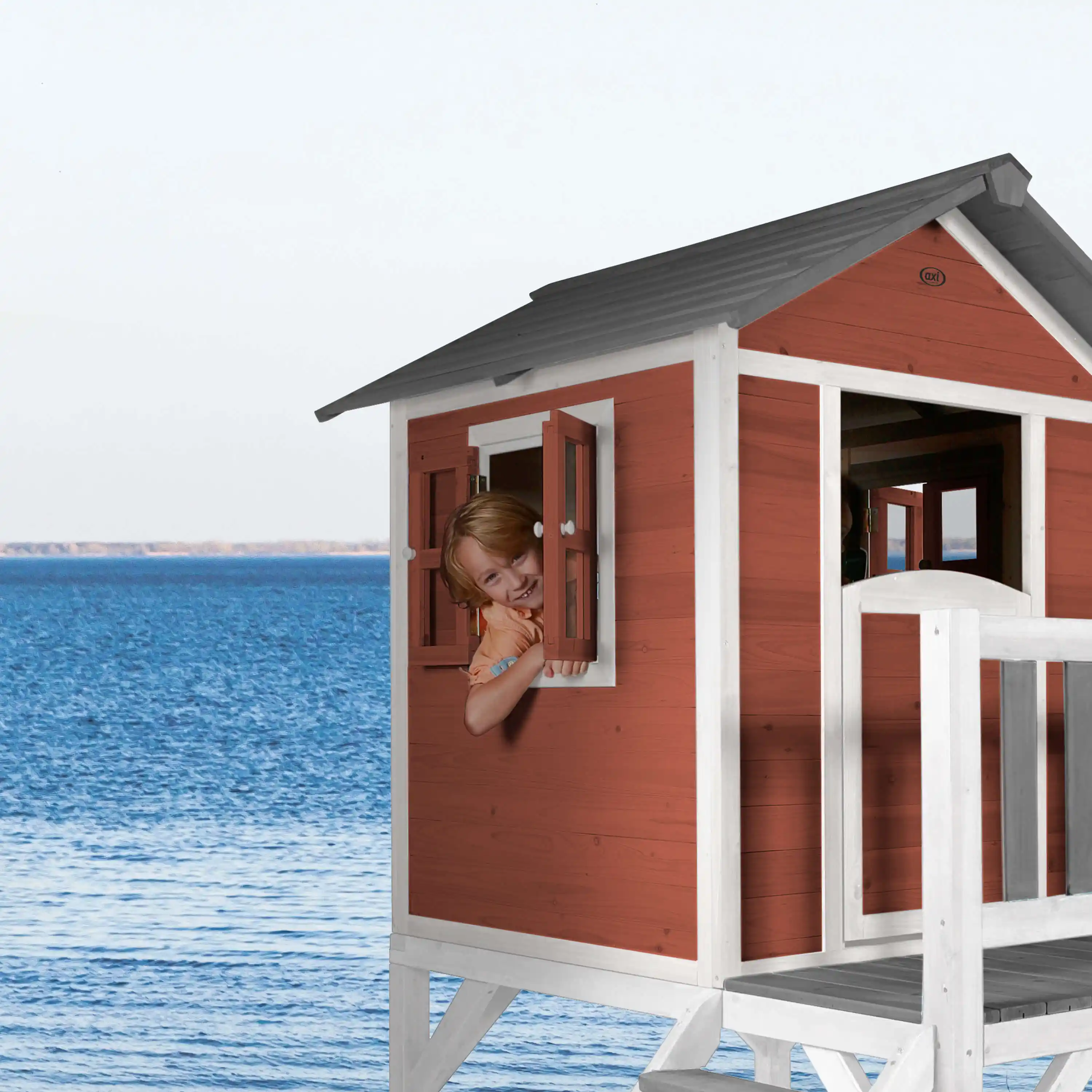 AXI Lodge XL Speelhuis Scandinavisch Rood - Grijze Glijbaan