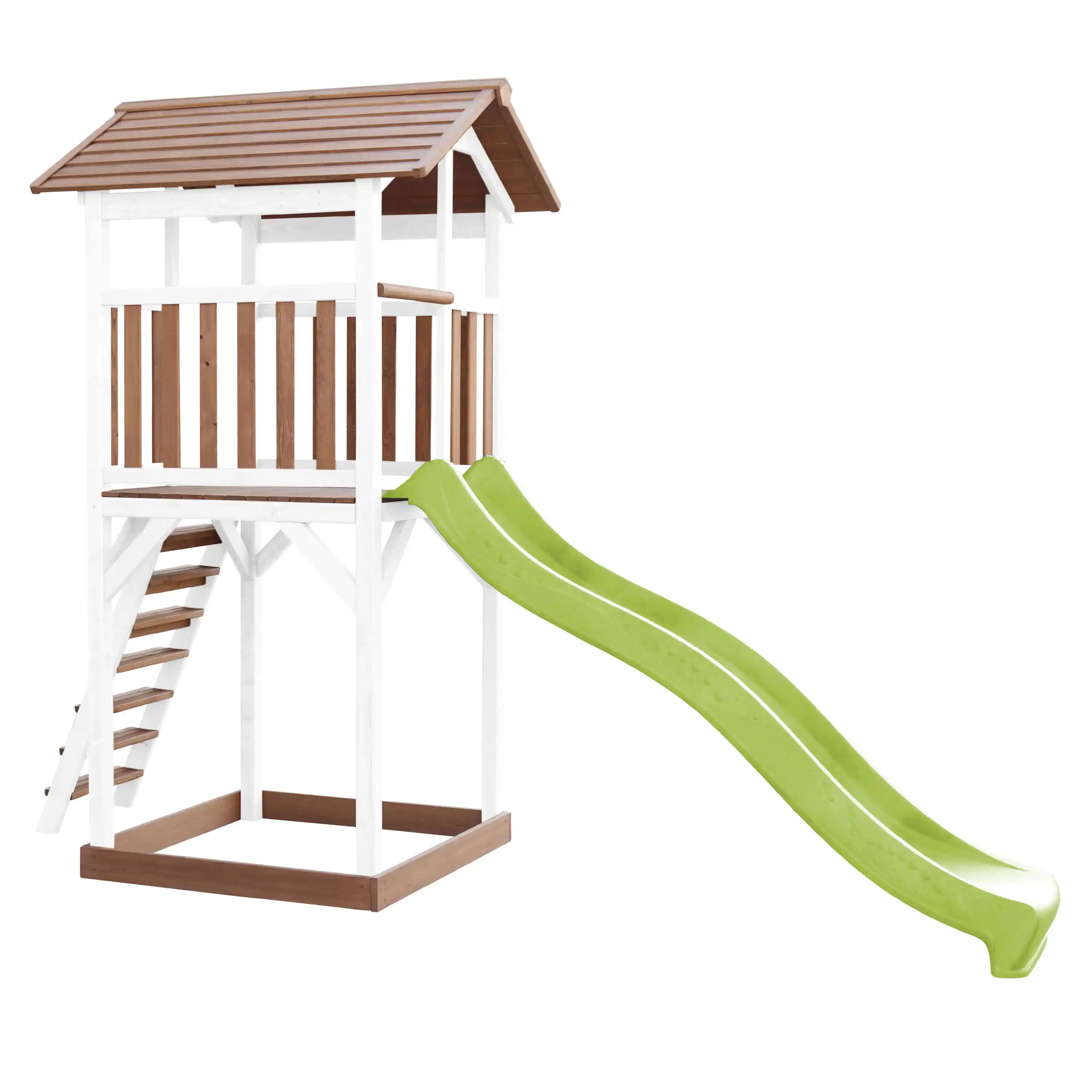 AXI Beach Tower Speeltoren Bruin/wit - Limoen groene Glijbaan