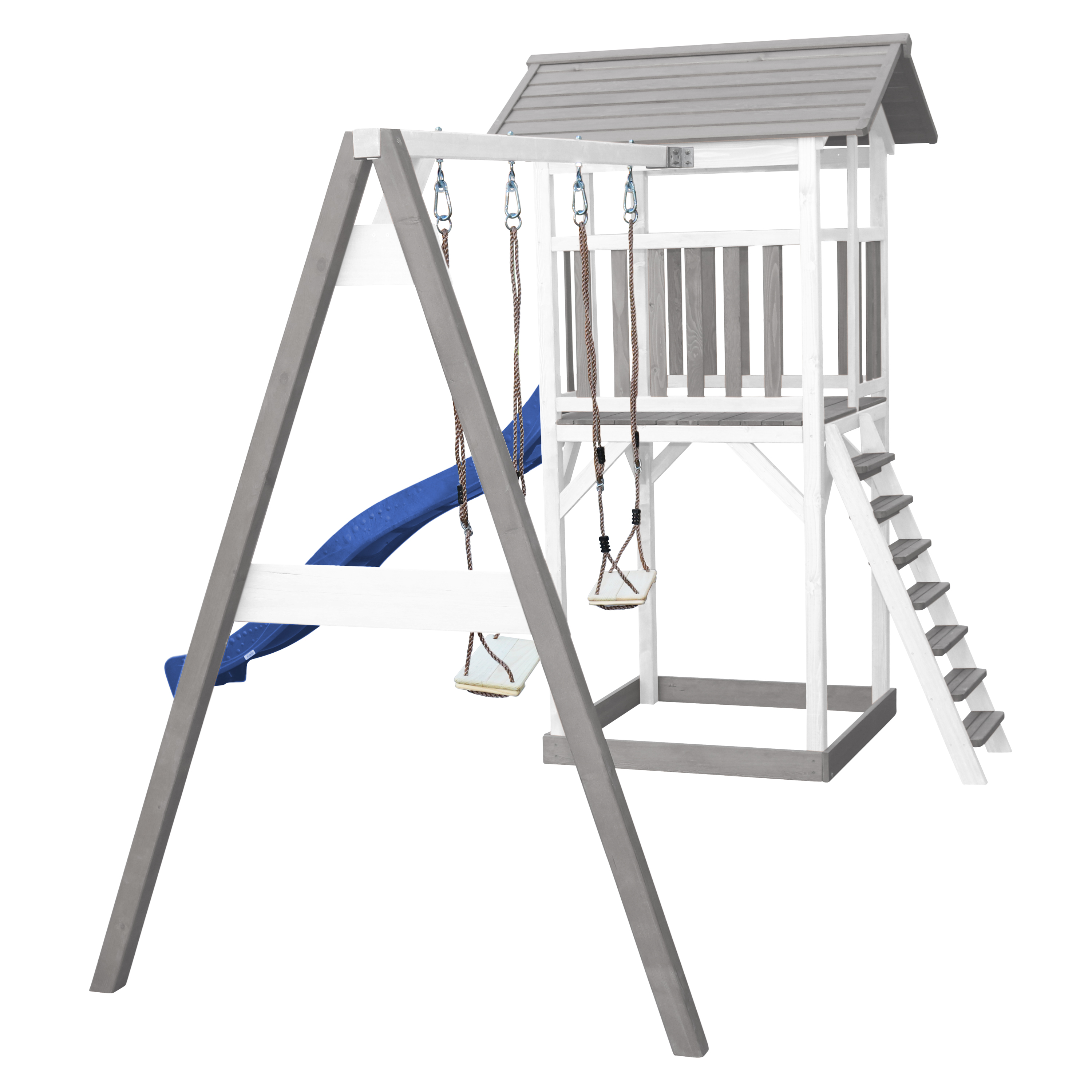 AXI Beach Tower with Double Swing Set Grey/White - Blue Slide