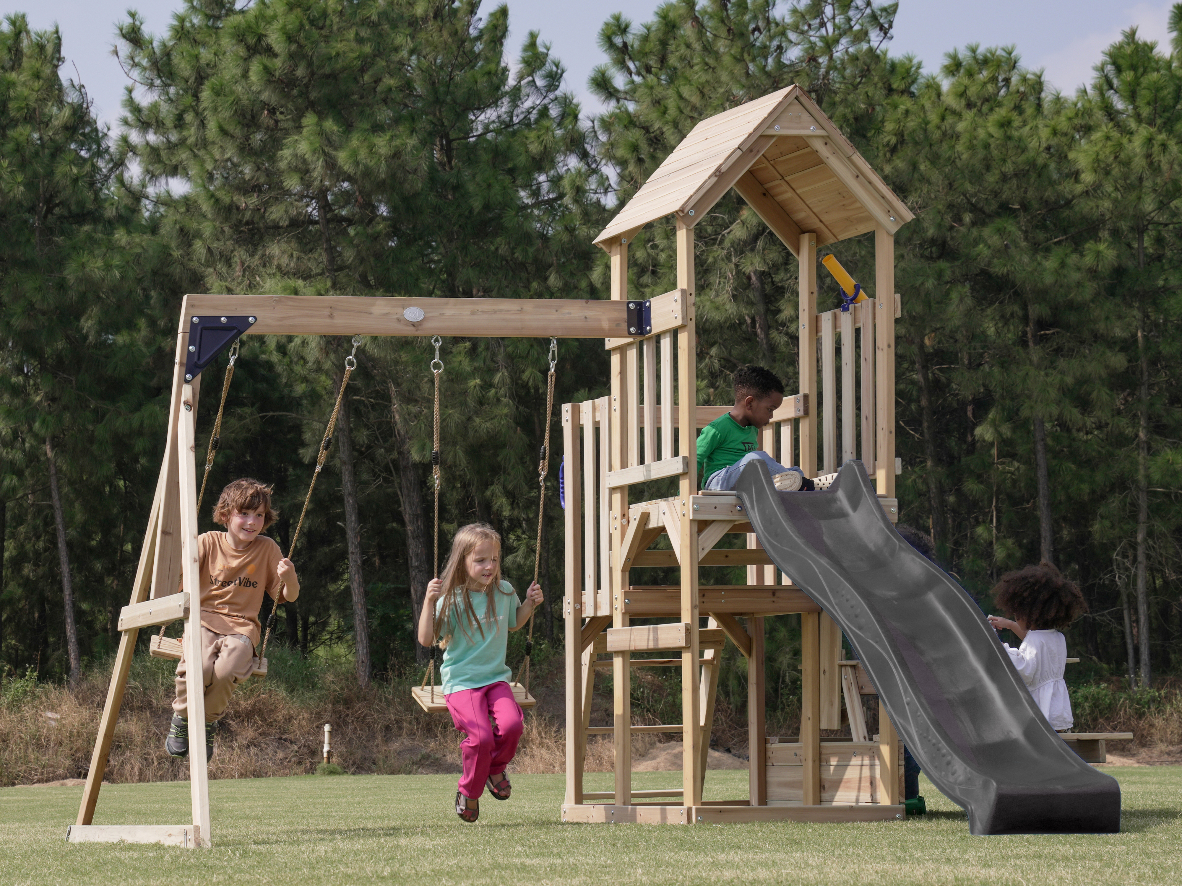 AXI Mette Playground with Double Swing Brown - Grey Slide 