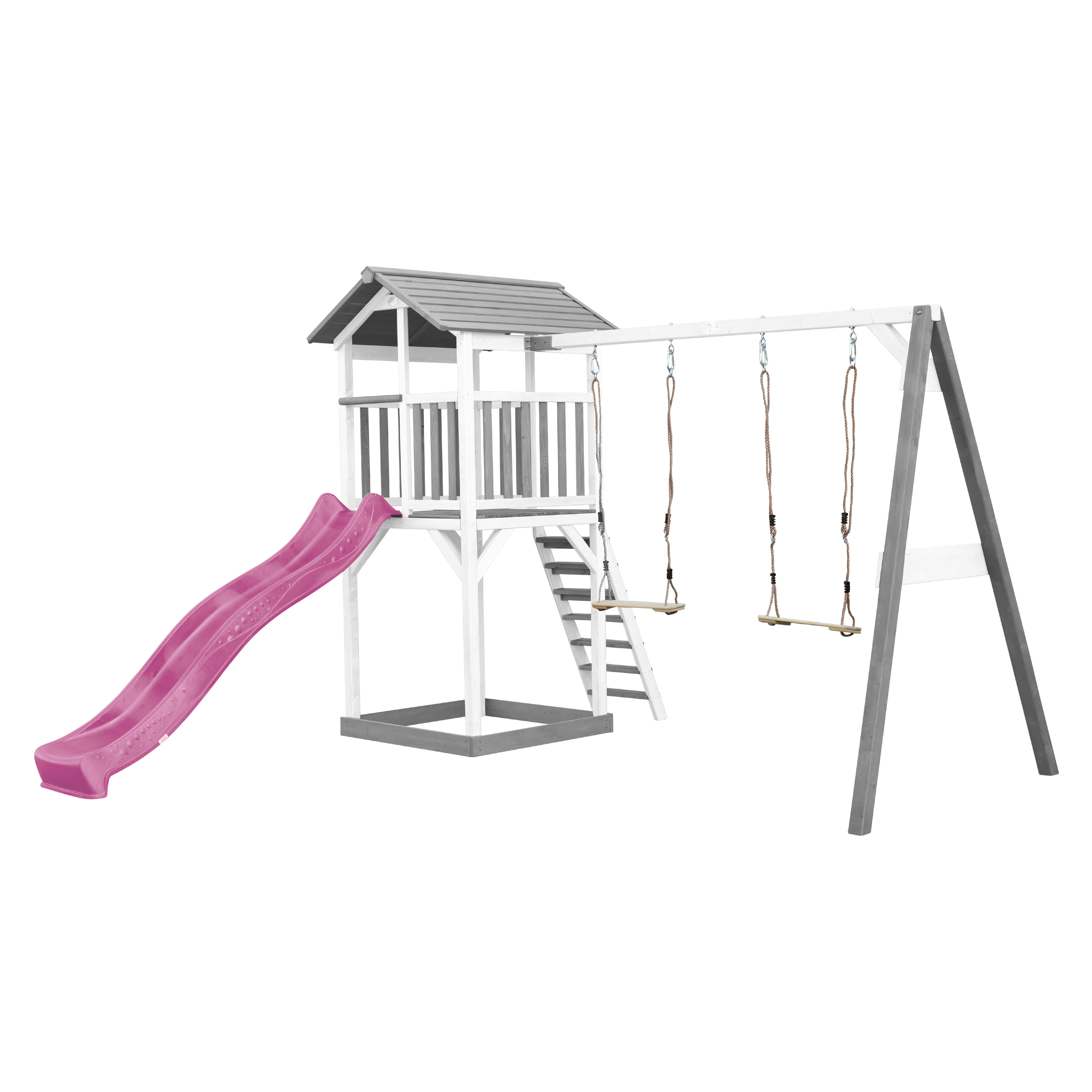 AXI Beach Tower with Double Swing Set Grey/White - Purple Slide