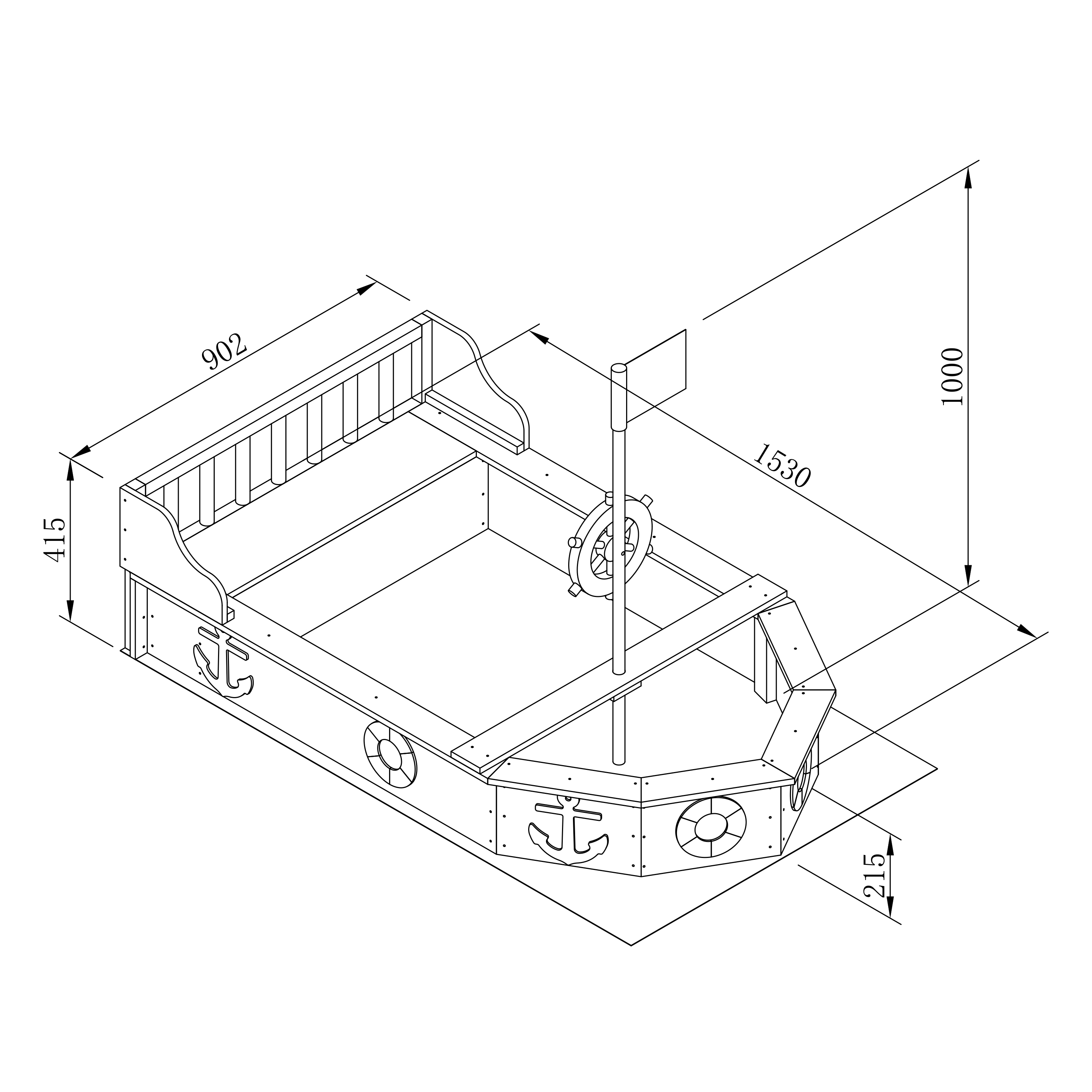 AXI Doris Boat Sandbox with storage bench - 153 x 90 x 100 cm - Beige