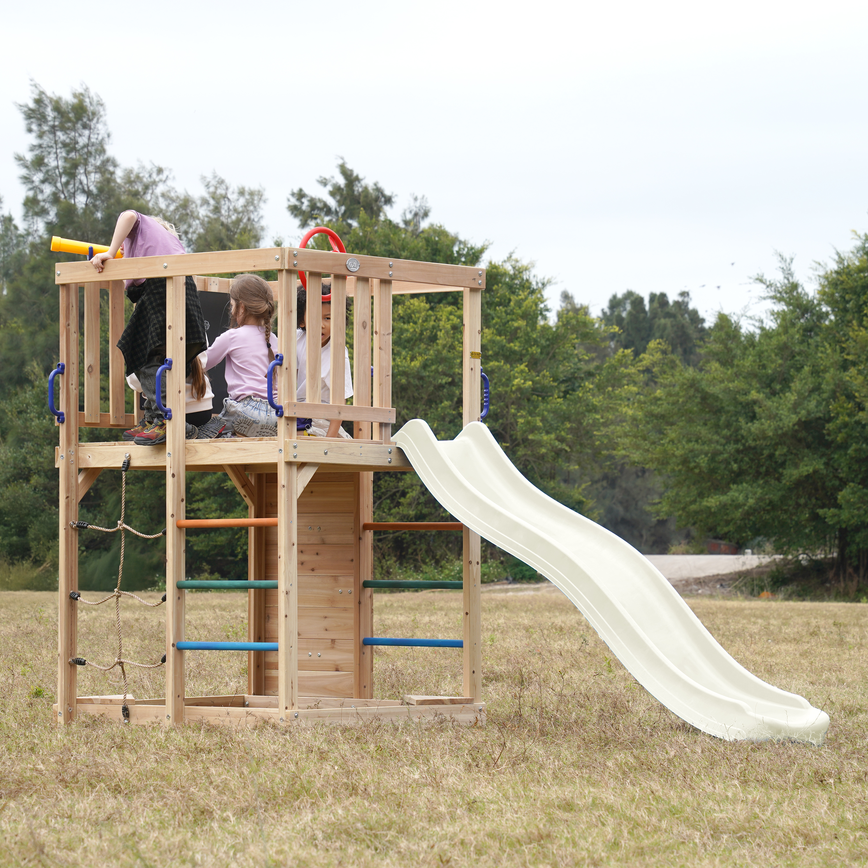 AXI Sam Climbing Frame with Climbing Wall. Climbing Net and Monkey Bars – Cream Slide