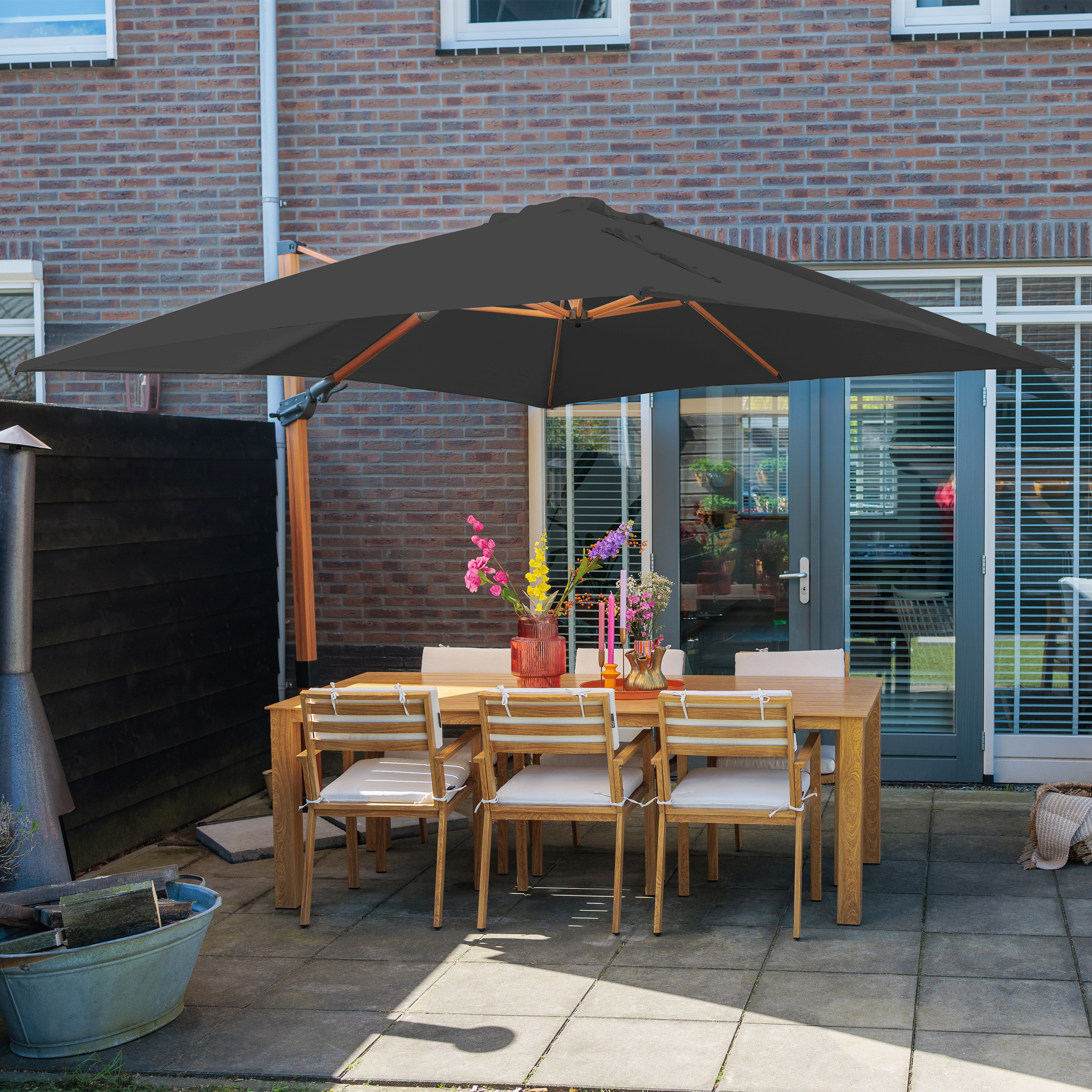 AXI Apollo Premium Cantilever Parasol 300x300cm - Wood-look/Grey