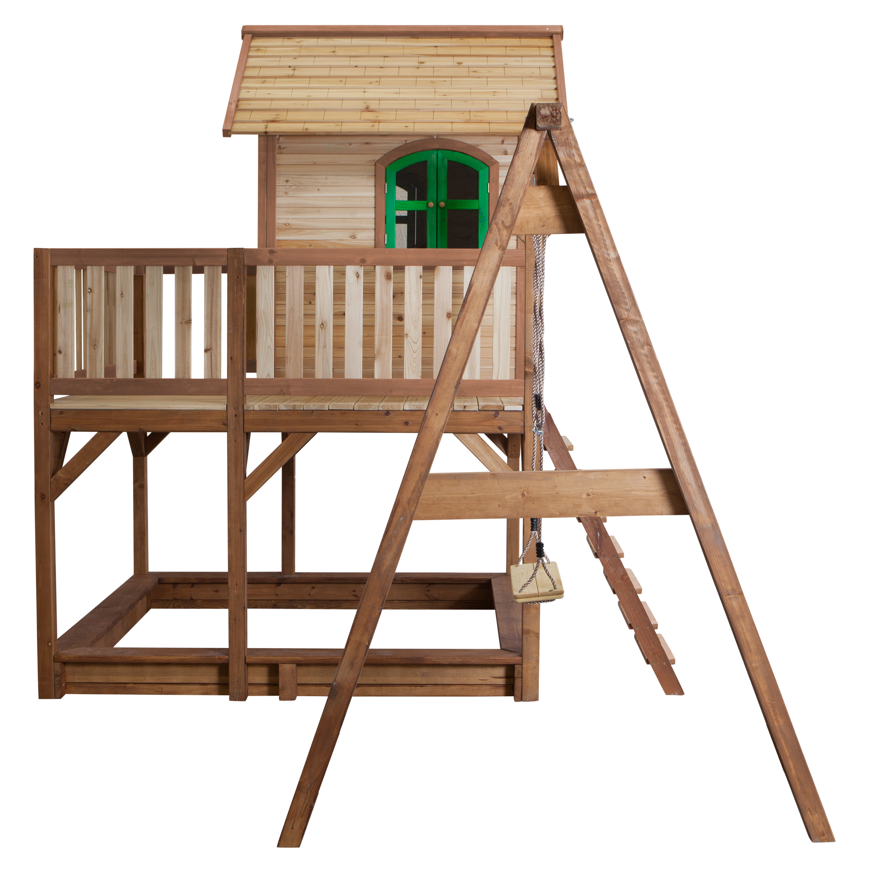 AXI Liam Playhouse with Single Swing Set Brown/Green - Green Slide