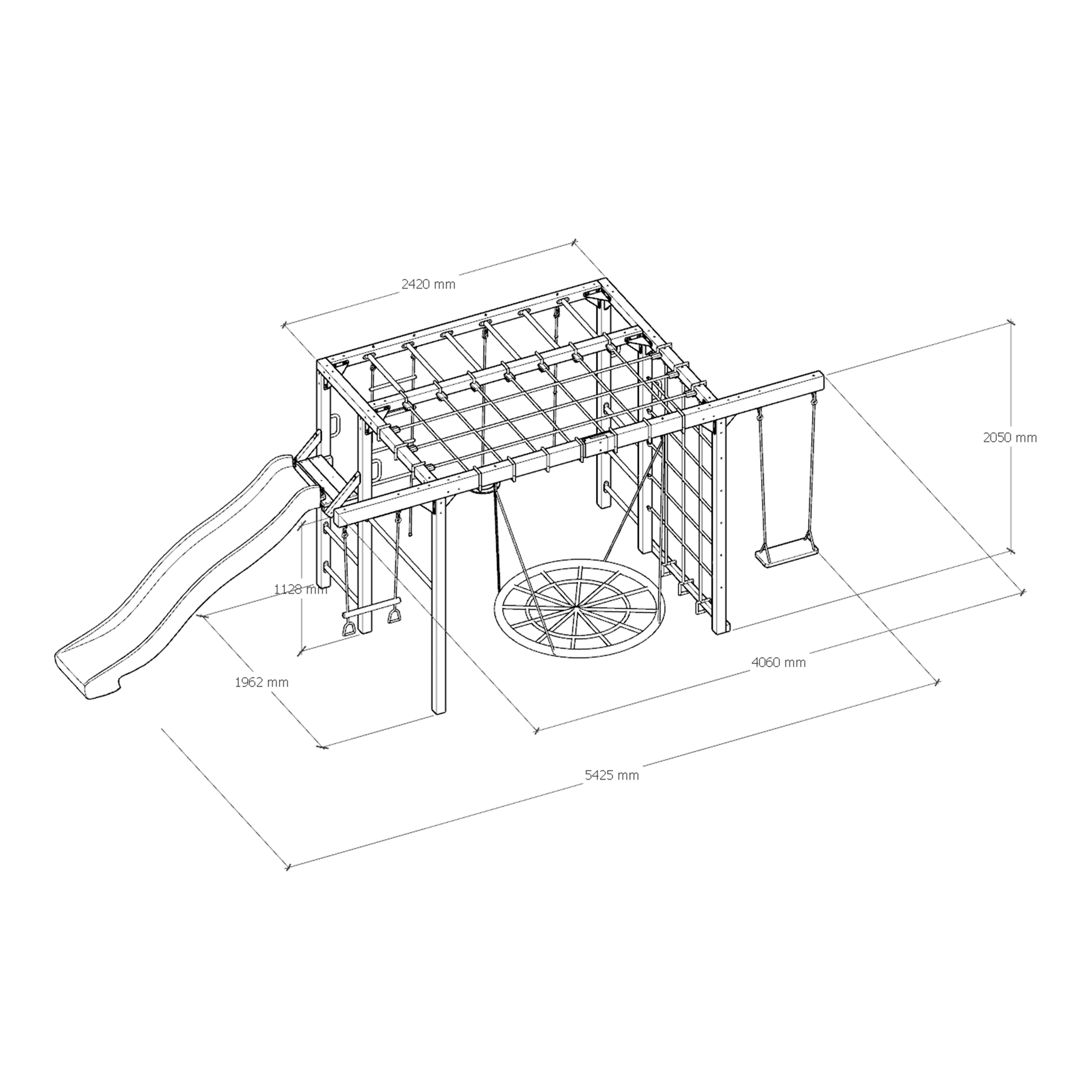 AXI Boris Wooden Playcentre with Swings. Trapeze. Climbing Nets and Monkey Bars – Red Slide