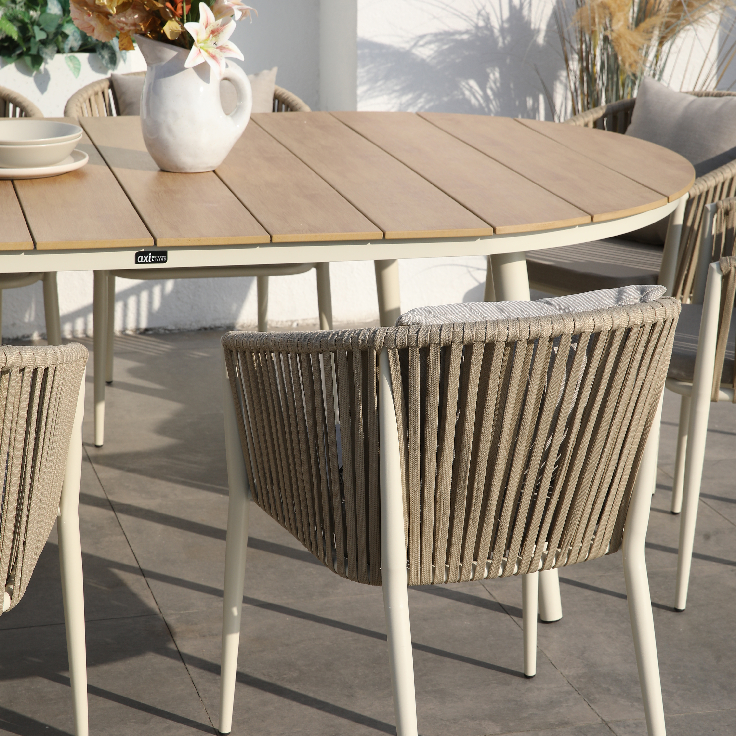 AXI Chay Garden Set with 8 Chairs – Beige with Polywood in Wood Effect-8720365066283 AXI Chay Garden Set with 8 Chairs – Beige with Polywood in Wood Effect