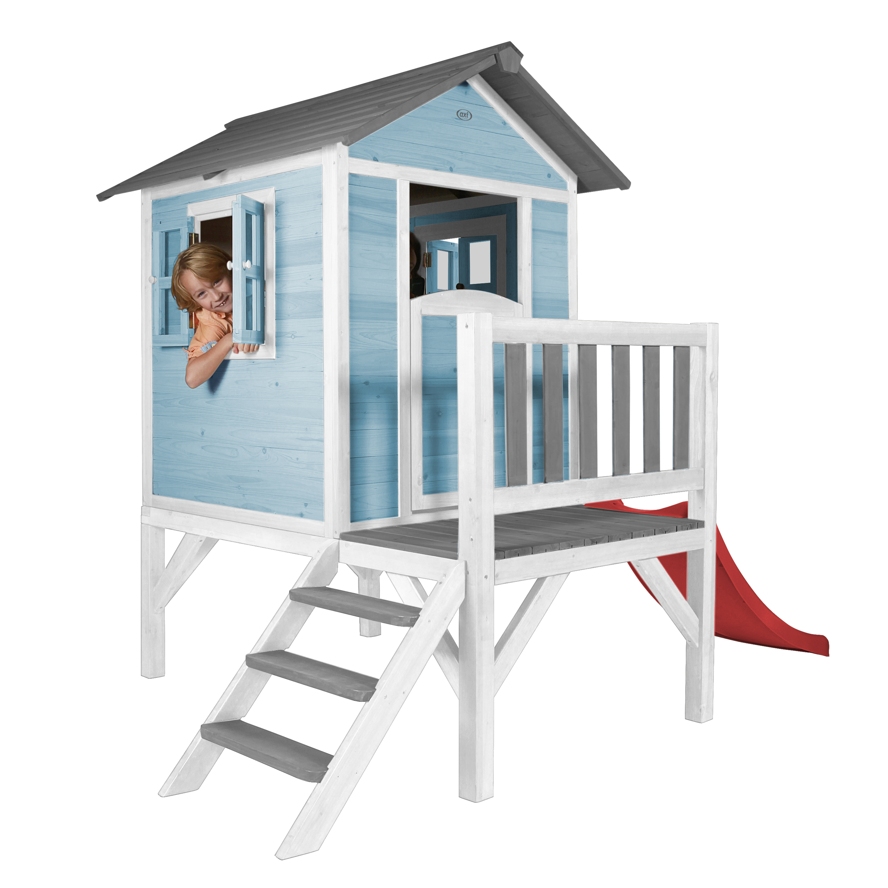 AXI Lodge XL Playhouse Caribbean Blue - Red Slide