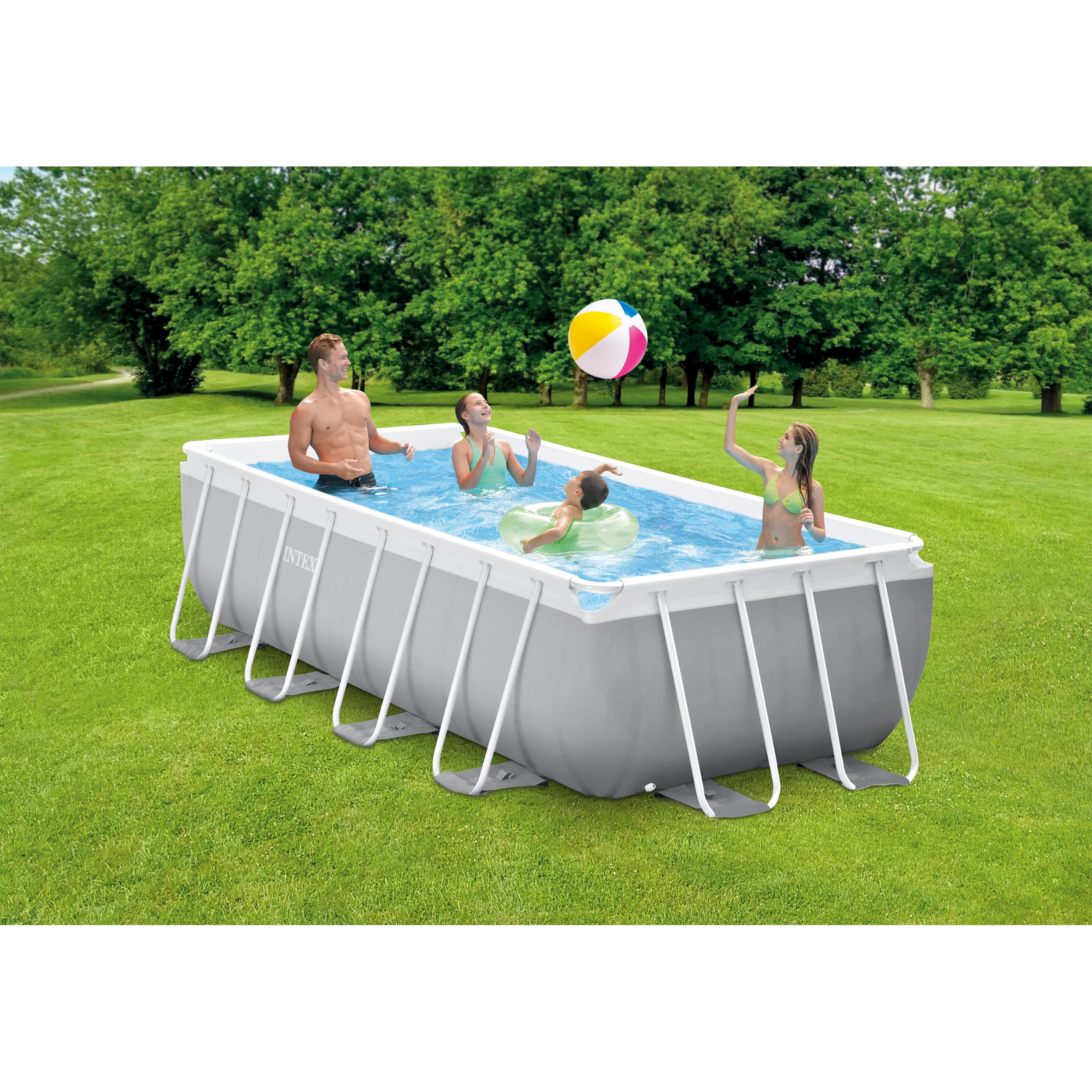 Intex Prism Frame Zwembad rechthoek 300x175x80cm Inclusief filterpomp en trap