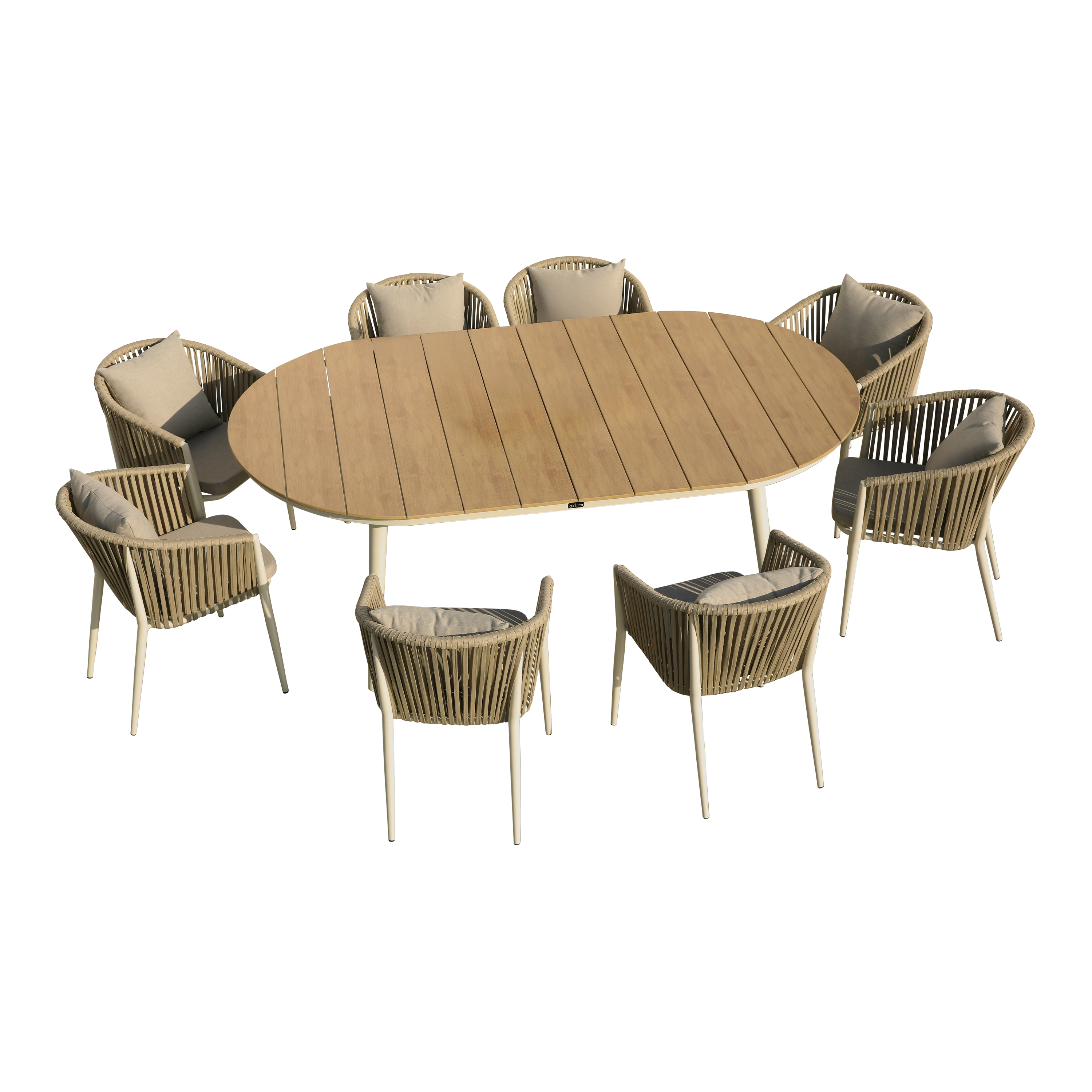 AXI Chay Garden Set with 8 Chairs – Beige with Polywood in Wood Effect-8720365066283 AXI Chay Garden Set with 8 Chairs – Beige with Polywood in Wood Effect
