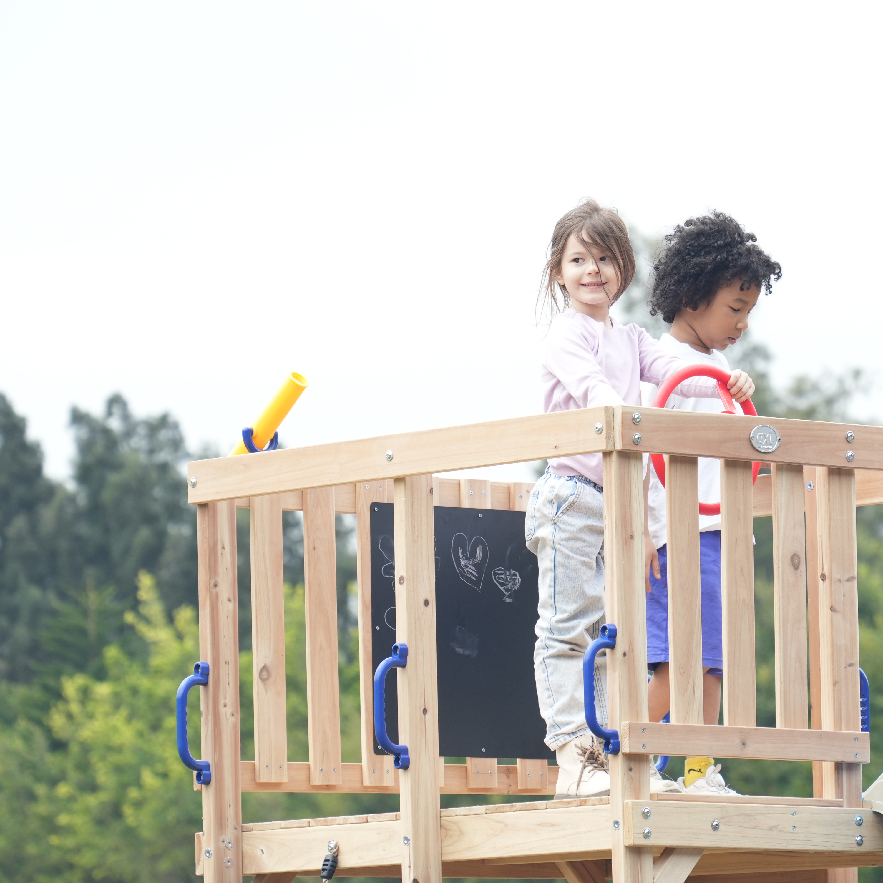 AXI Sam Climbing Frame with Climbing Wall, Climbing Net and Monkey Bars – Pastel Pink Slide
