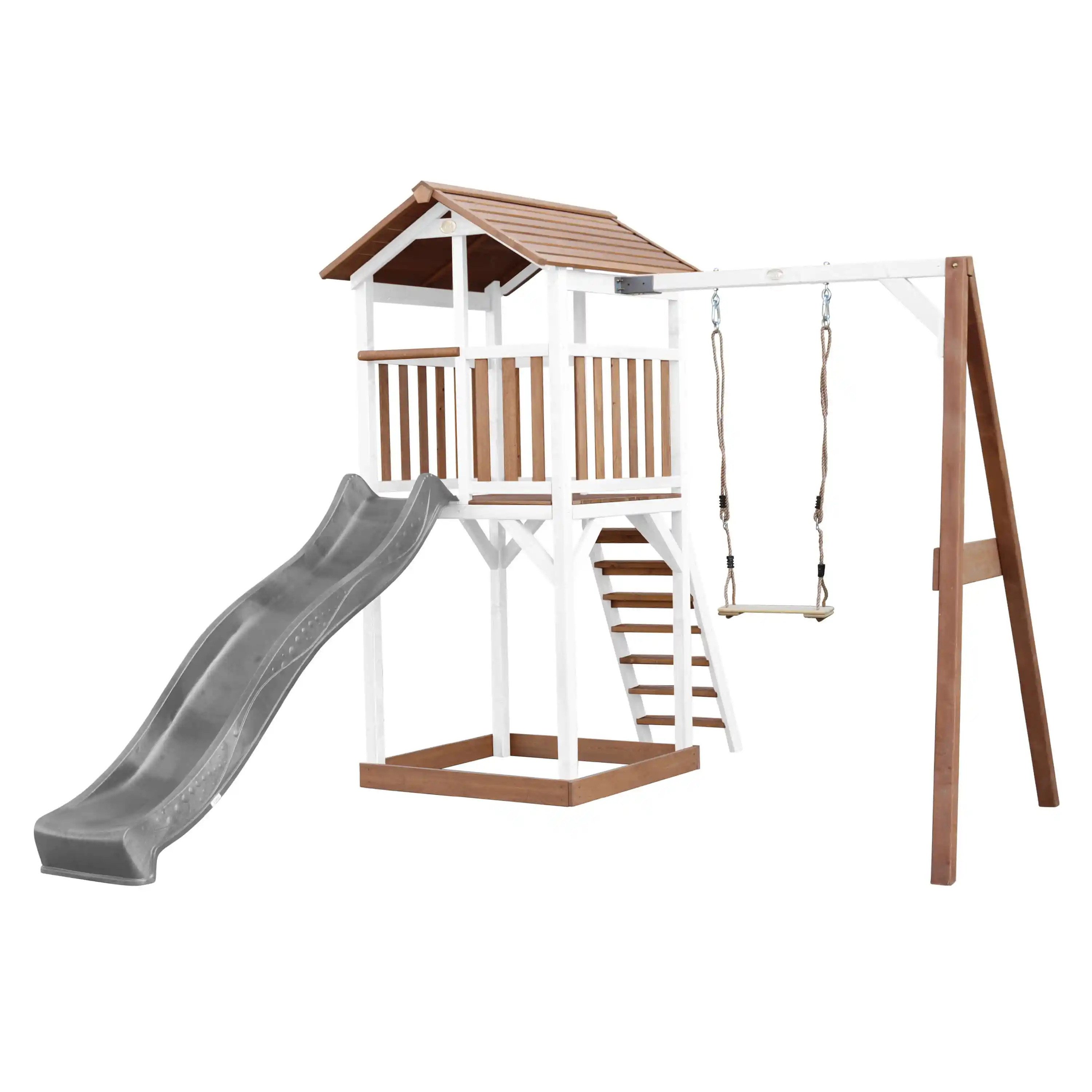 AXI Beach Tower Speeltoren met Enkele Schommel Bruin/wit - Grijze Glijbaan