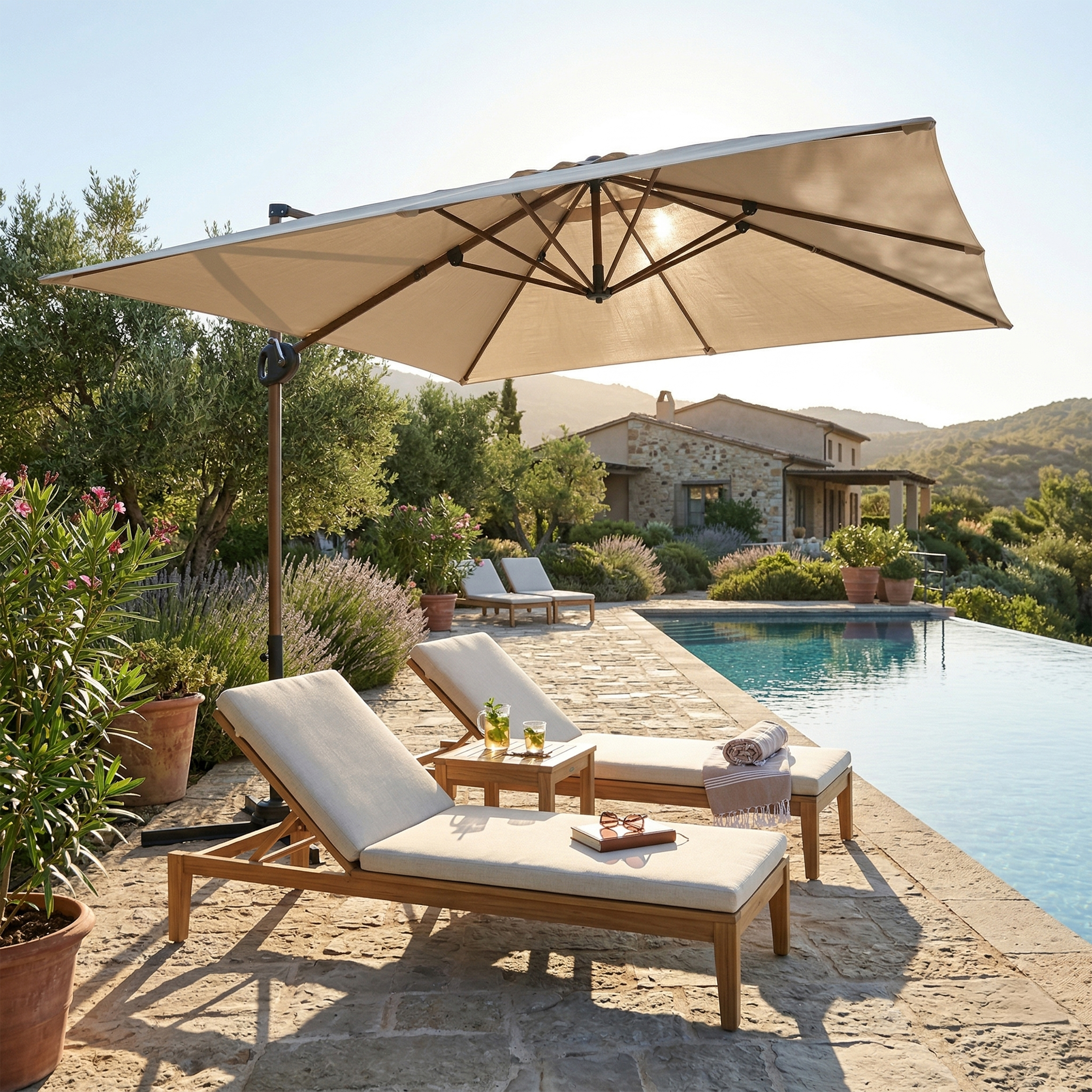 AXI Mira Cantilever Parasol 300x300cm Oak-look/Beige