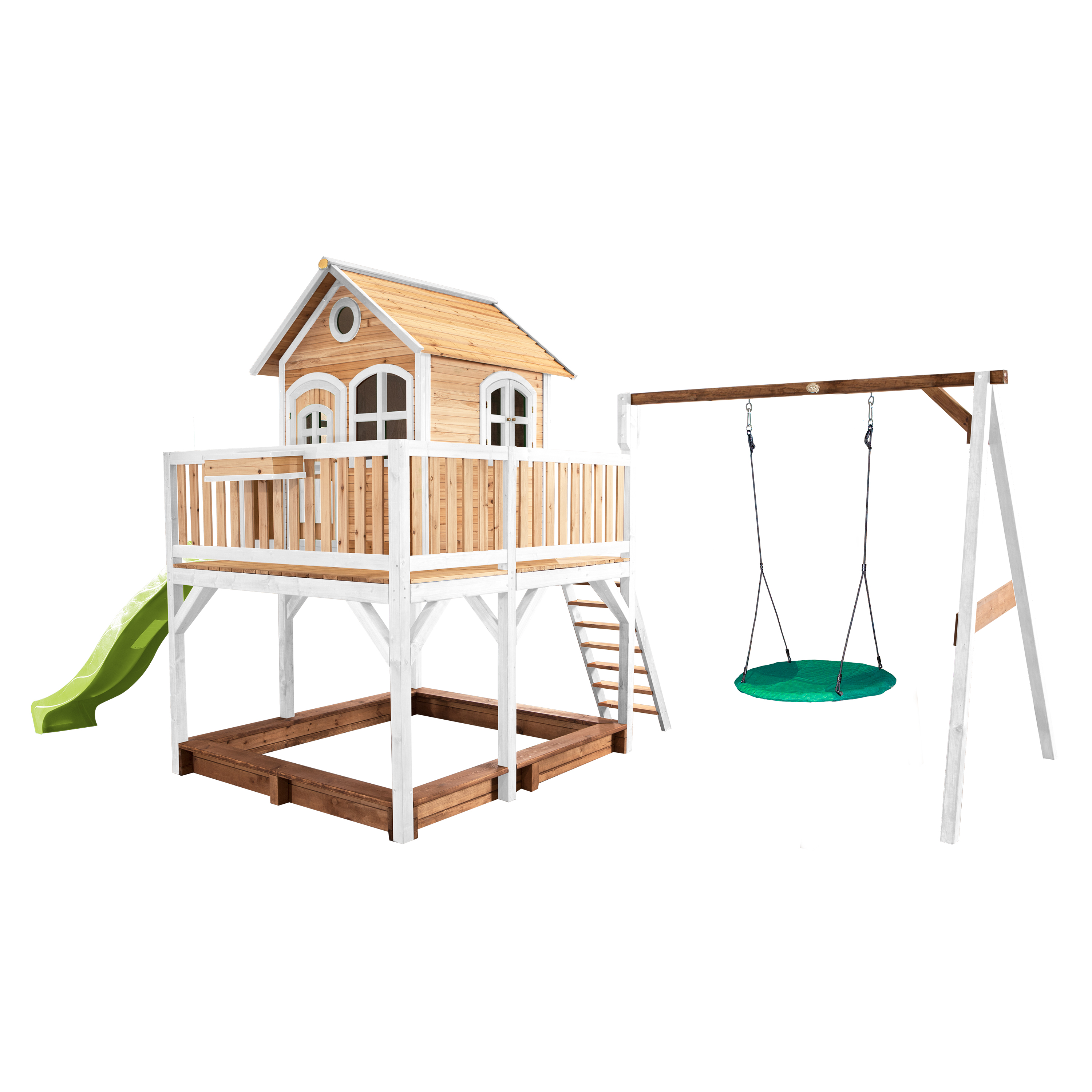 AXI Liam Playhouse with Summer Nest Swing Set Brown/White - Lime Green Slide