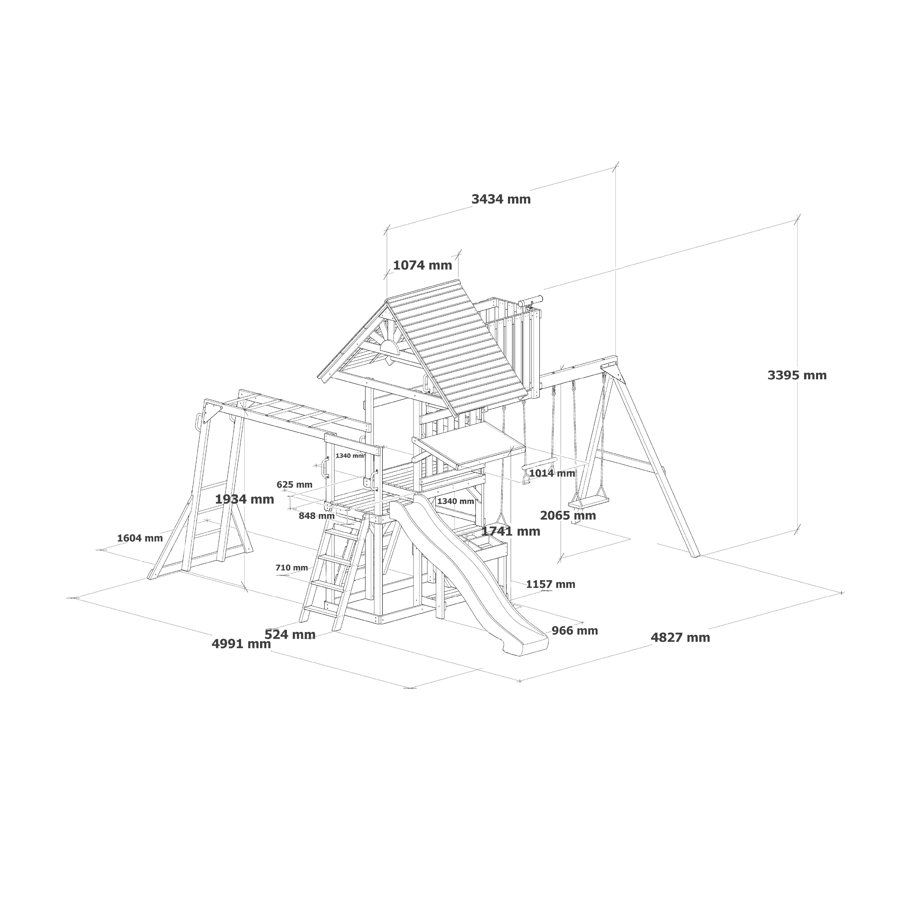 AXI Mitch Climbing Frame with Double Swing. Trapeze and Lookout Tower – Green Slide