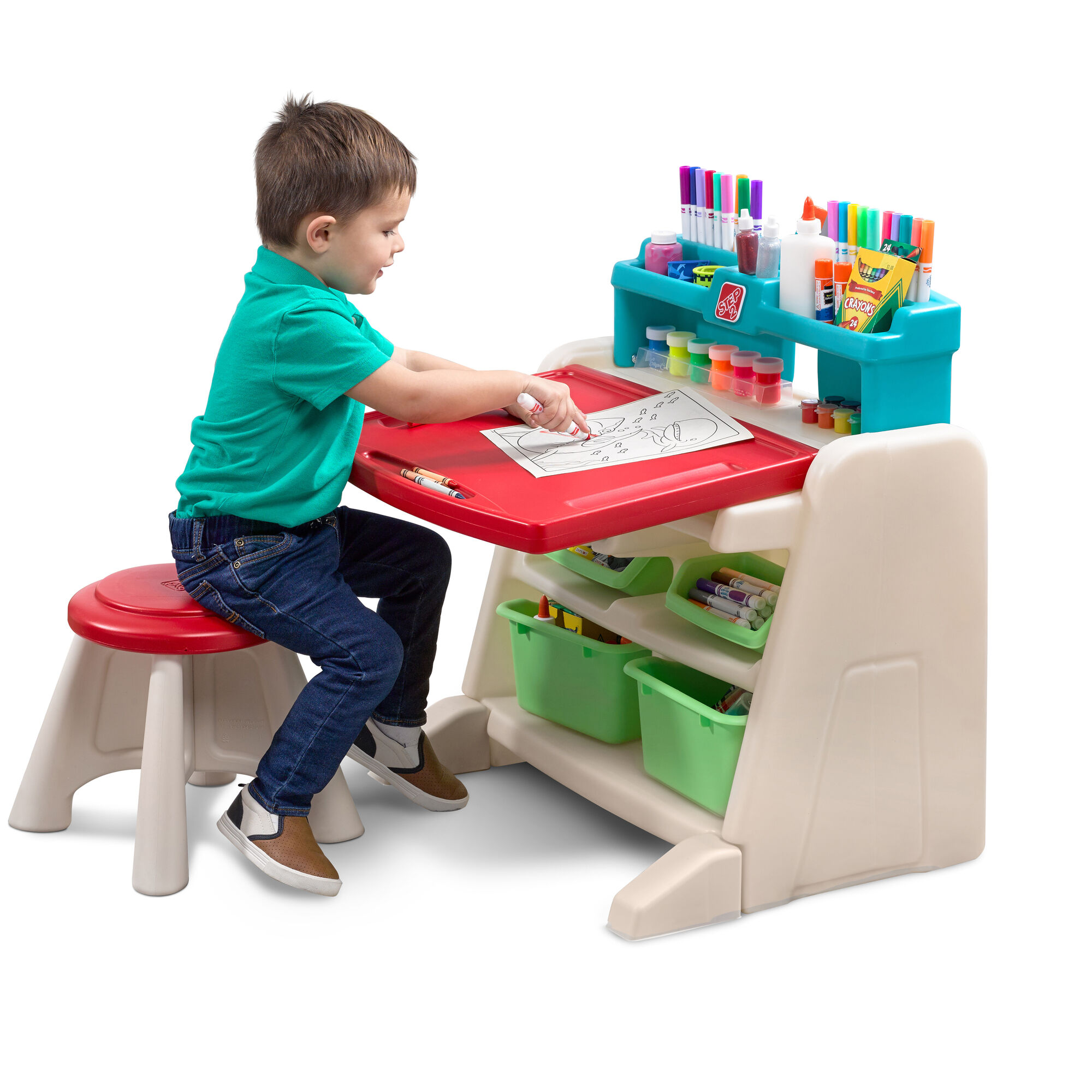 Step2 Flip & Doodle Easel Desk With Stool-0733538836598 Step2 Flip & Doodle Easel Desk With Stool