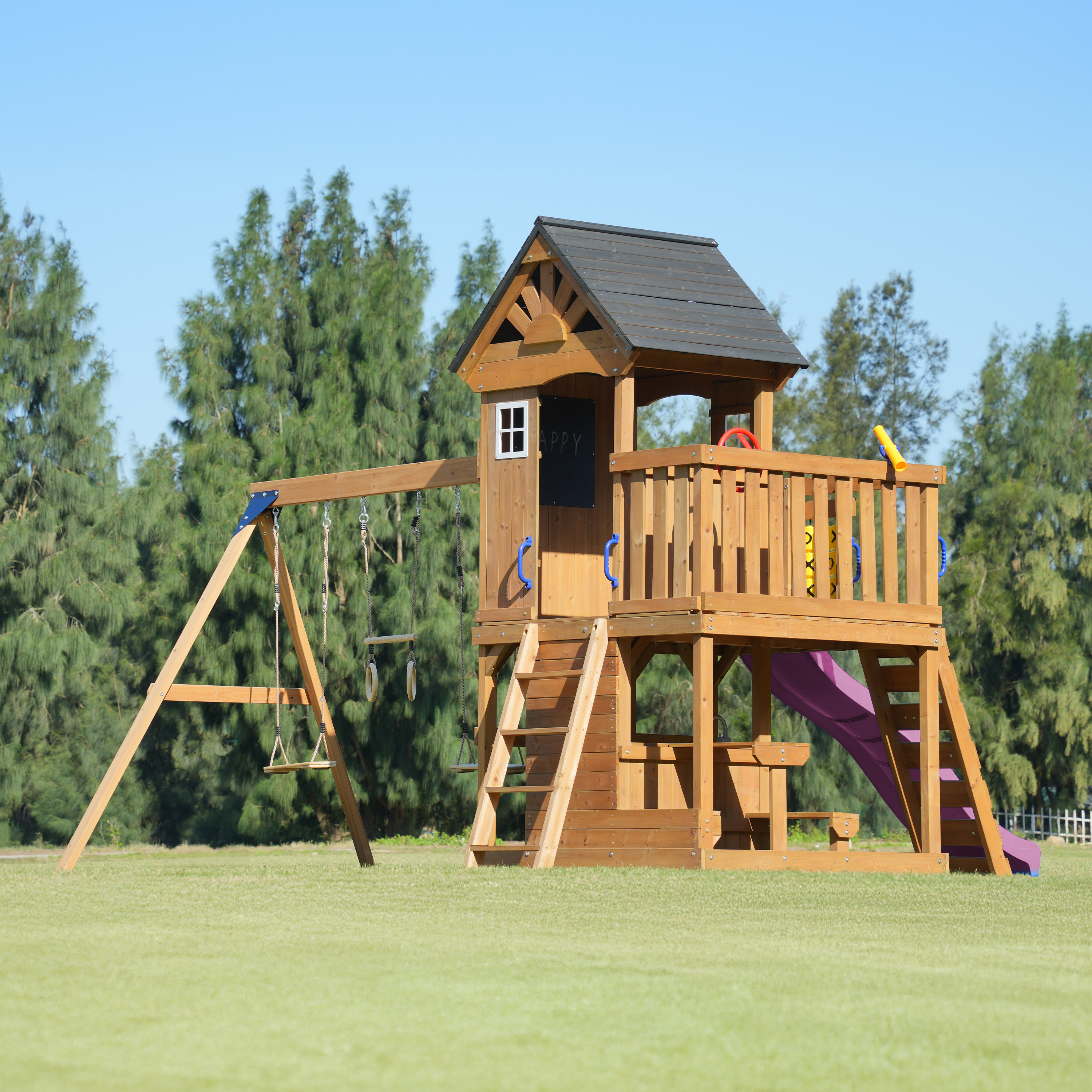 AXI Jack Climbing Frame with Double Swing and Trapeze – Purple Slide