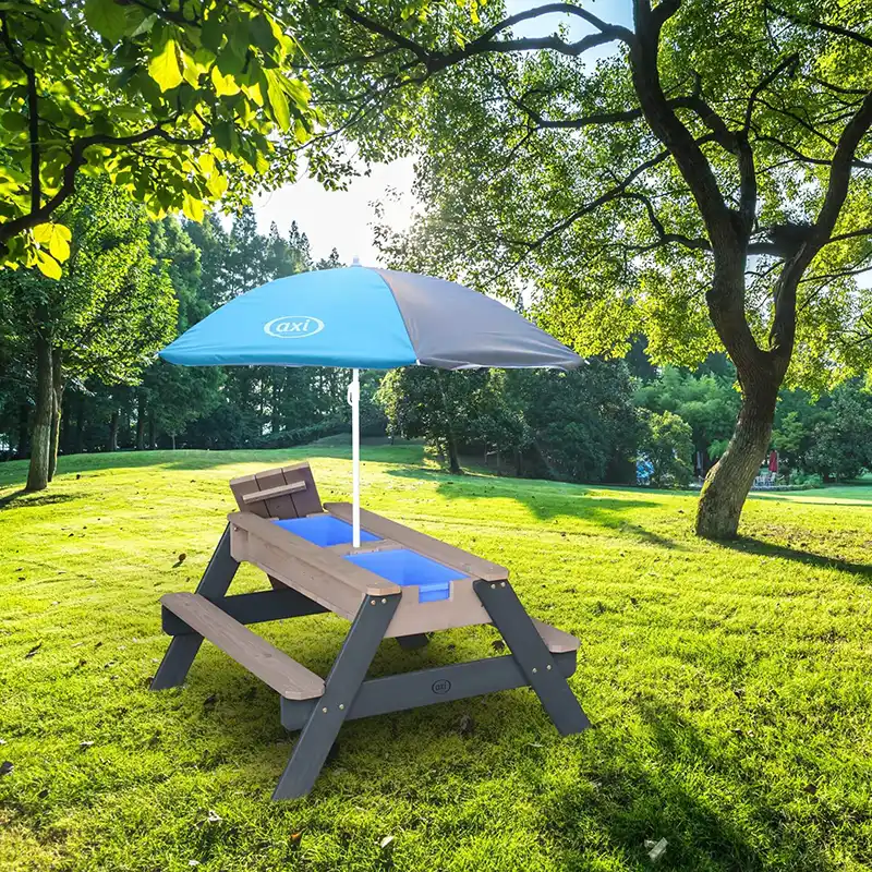 AXI Nick Zand & Water Picknicktafel Antraciet/grijs - Parasol Grijs/blauw