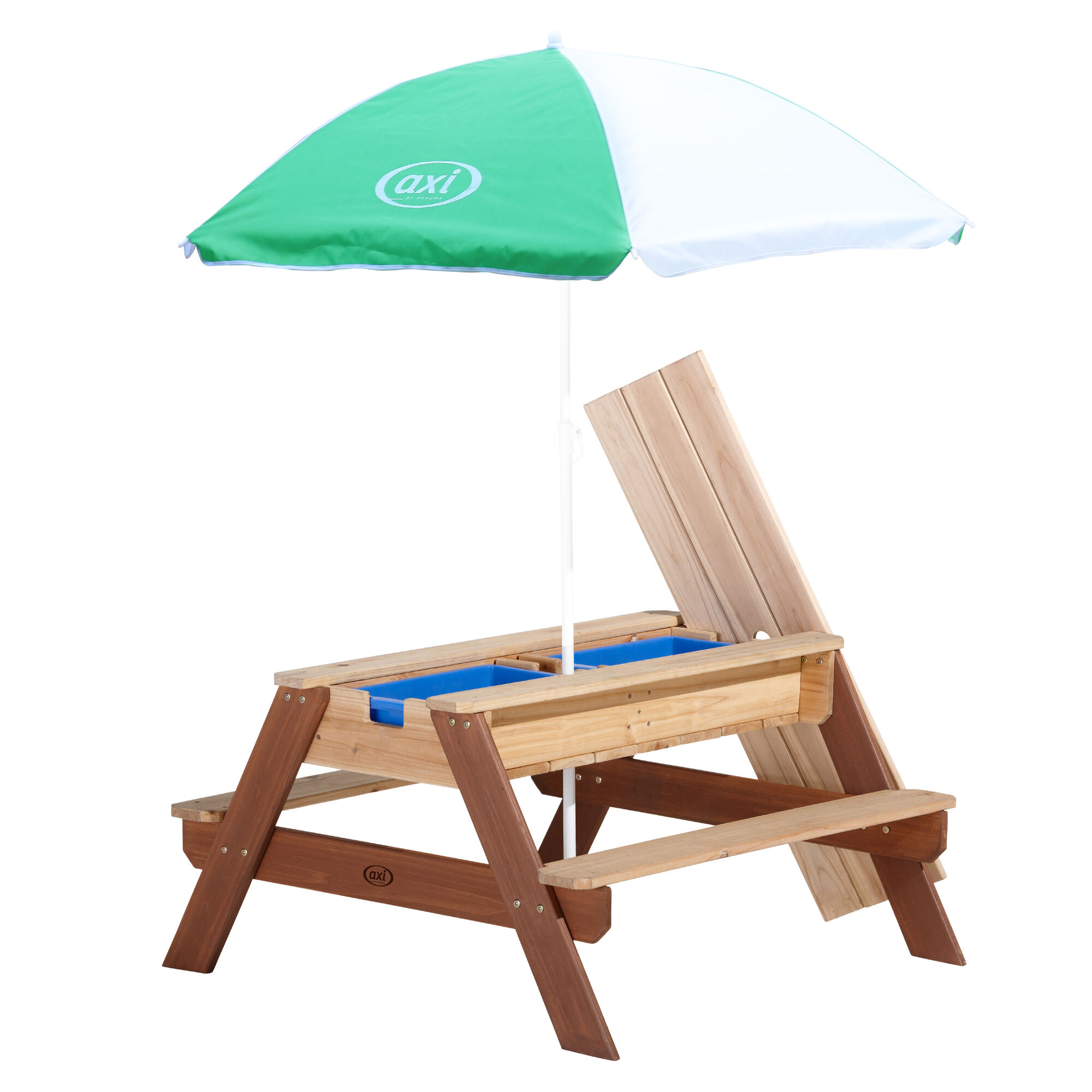 AXI Nick Zand & Water Picknicktafel Bruin - Parasol Groen/wit