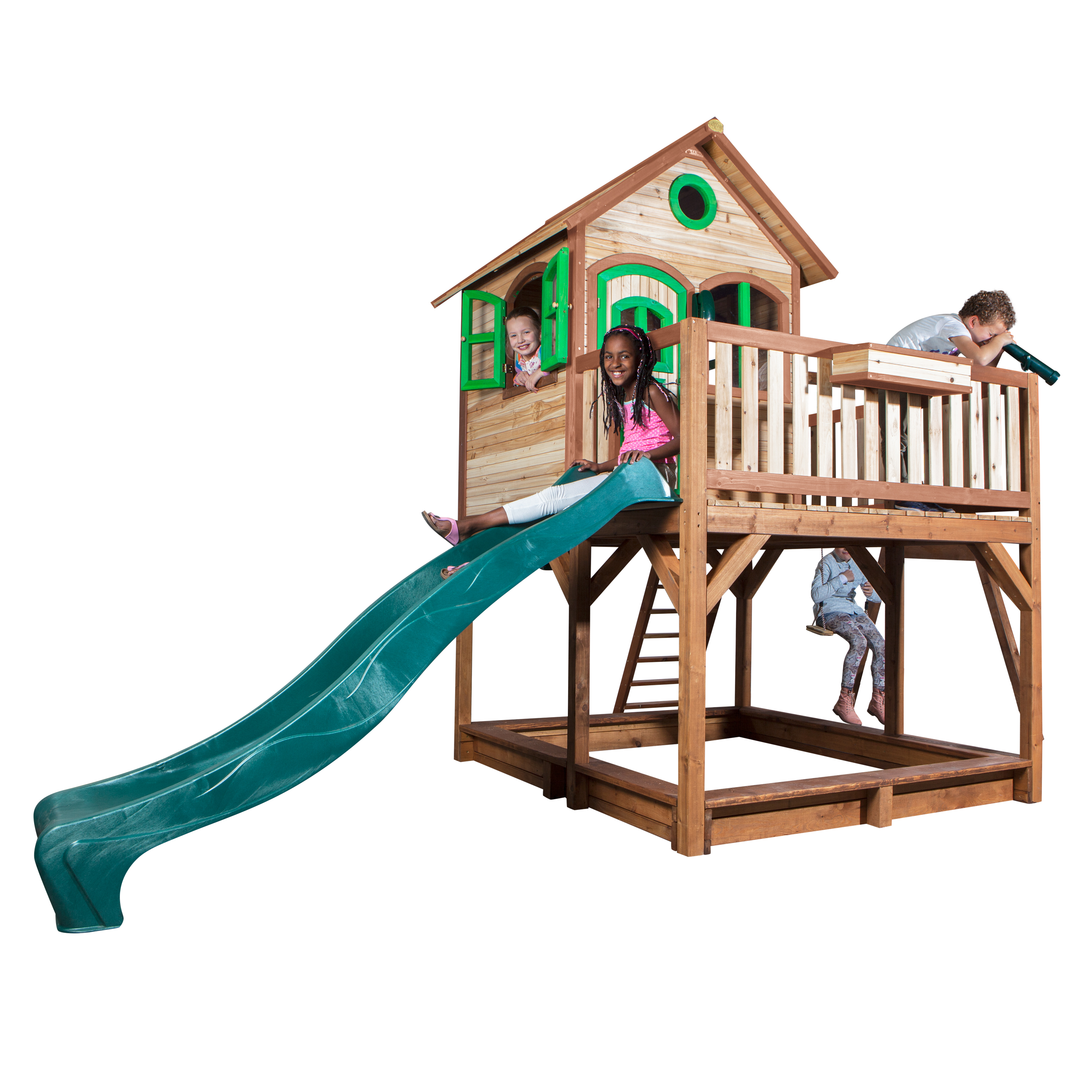 AXI Liam Playhouse with Single Swing Set Brown/Green - Green Slide