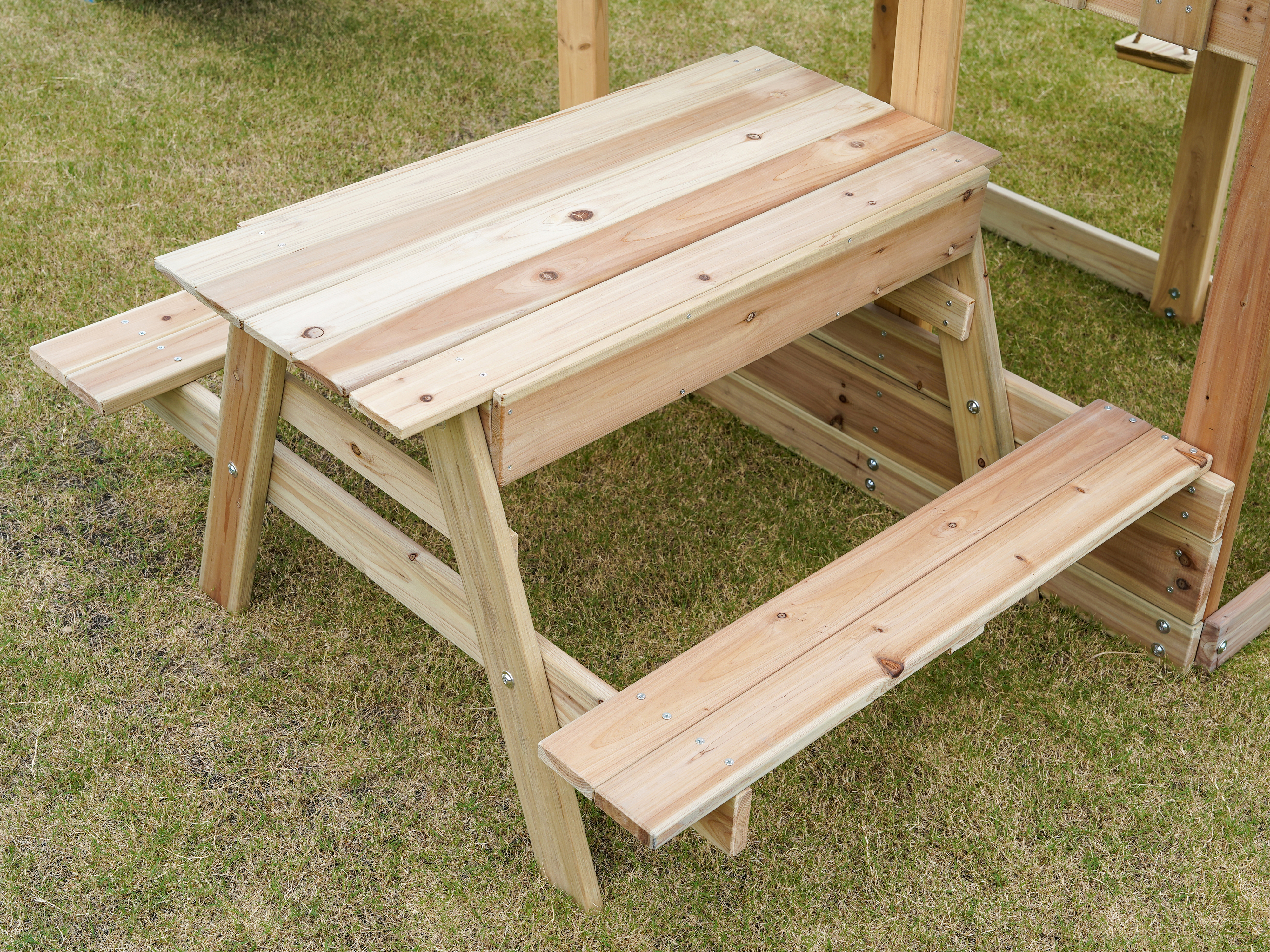AXI Mette Climbing Frame with Double Swing Set and Picnic Table - Pastel Blue Slide