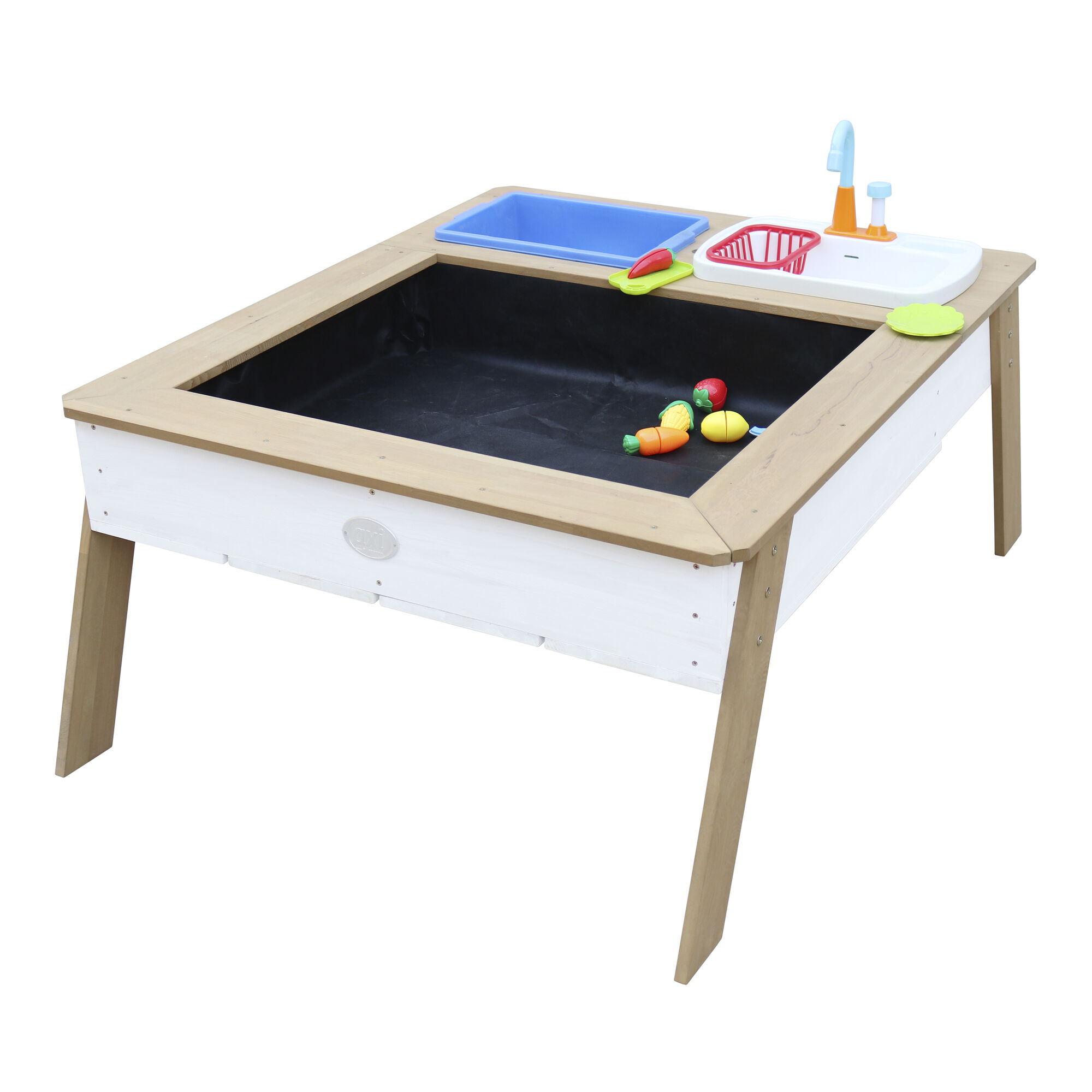 AXI Linda Zand & Water Tafel met Speelkeuken wastafel Bruin/wit - Parasol Blauw/wit