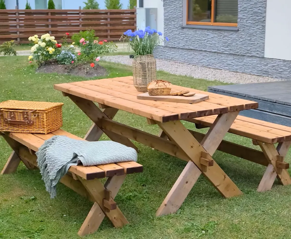 AXI Celine Picnicbord og bænkesæt i træ 177 cm - Brun/Hvid