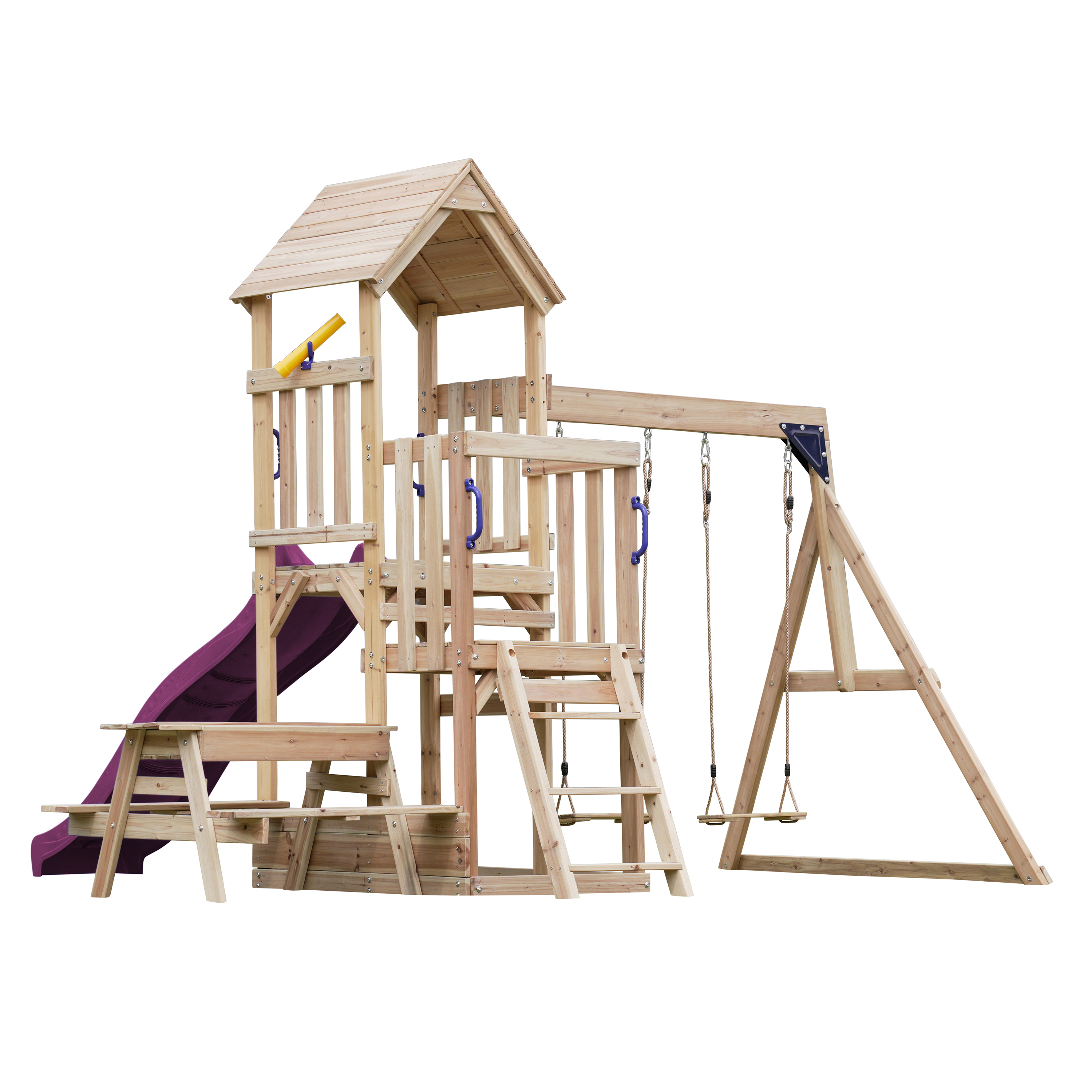 AXI Mette Playground with Double Swing Brown - Purple Slide 