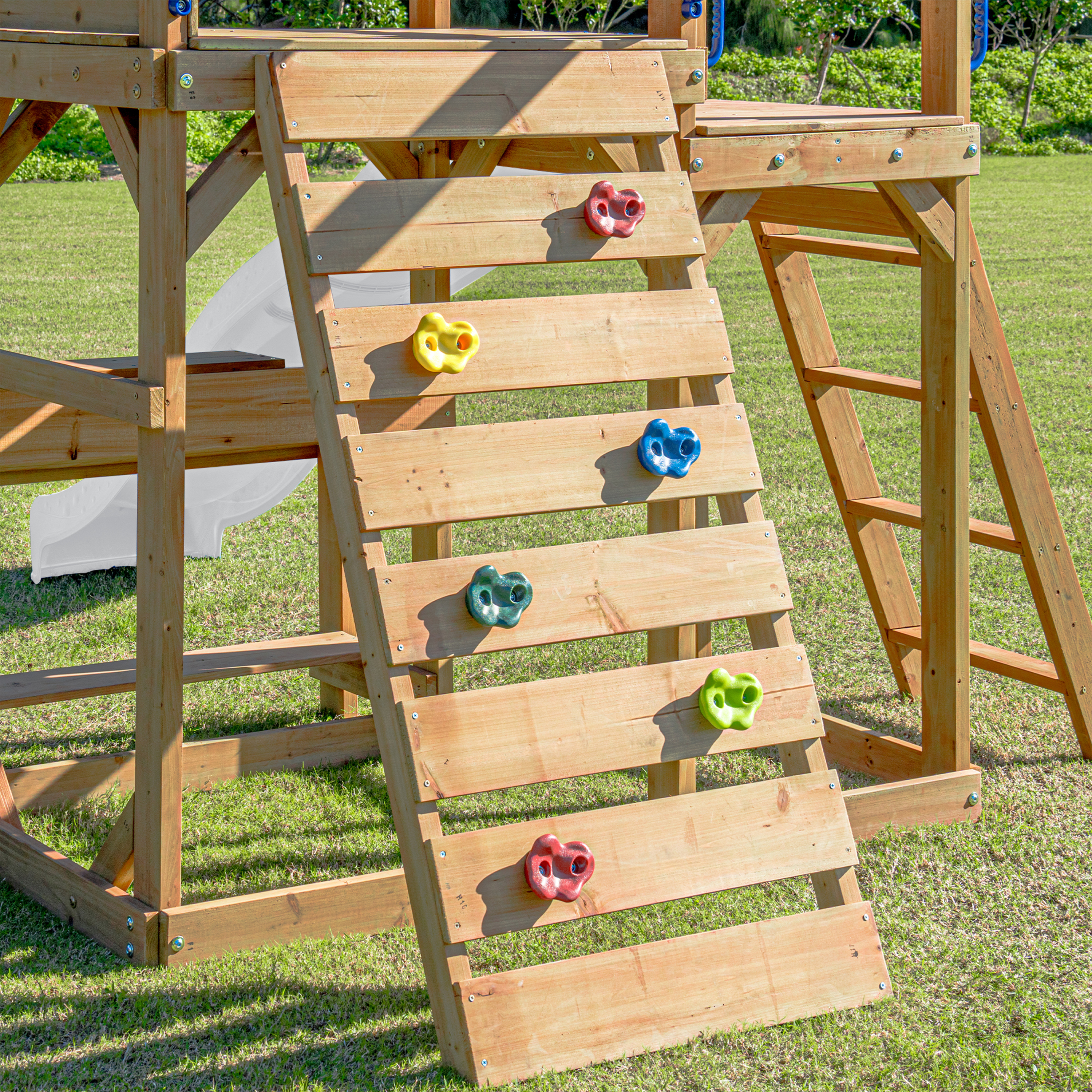 AXI Mitch Climbing Frame with Double Swing. Trapeze and Lookout Tower – White Slide