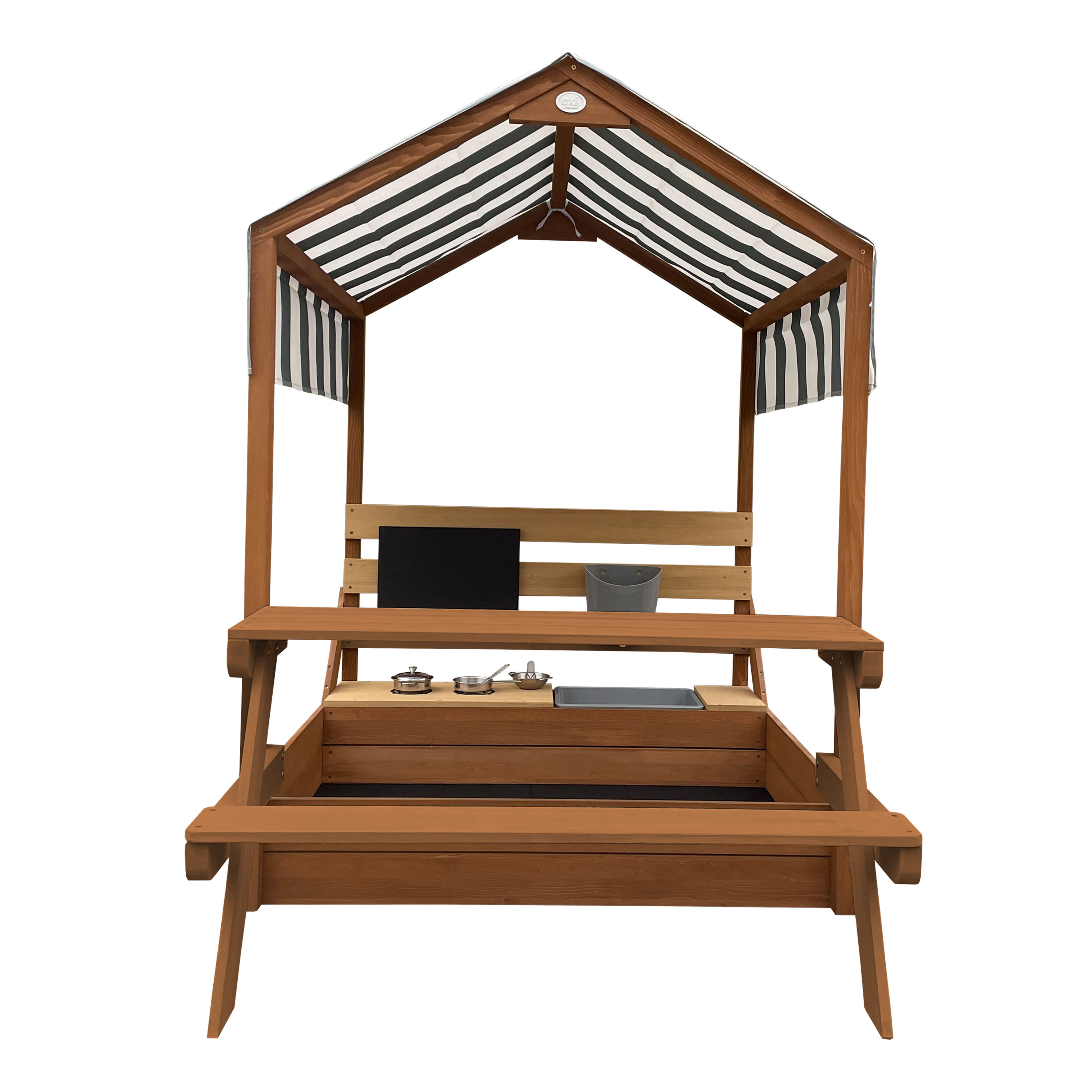 AXI Bo Sandbox & Playhouse with Play Kitchen and Picnic Table - 159 x 105 cm - Brown