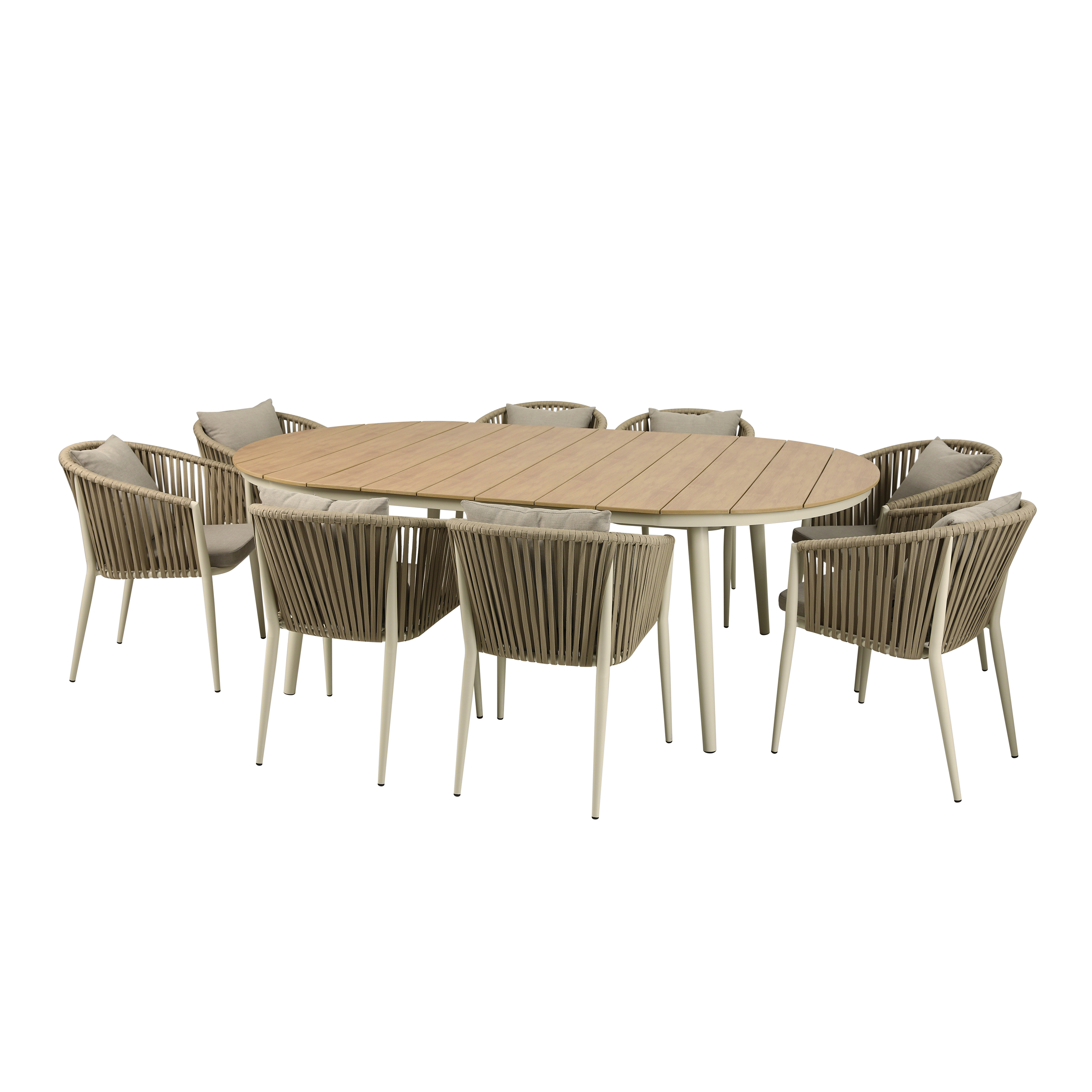 AXI Chay Havesæt med 8 stole - Beige med trælook Polywood