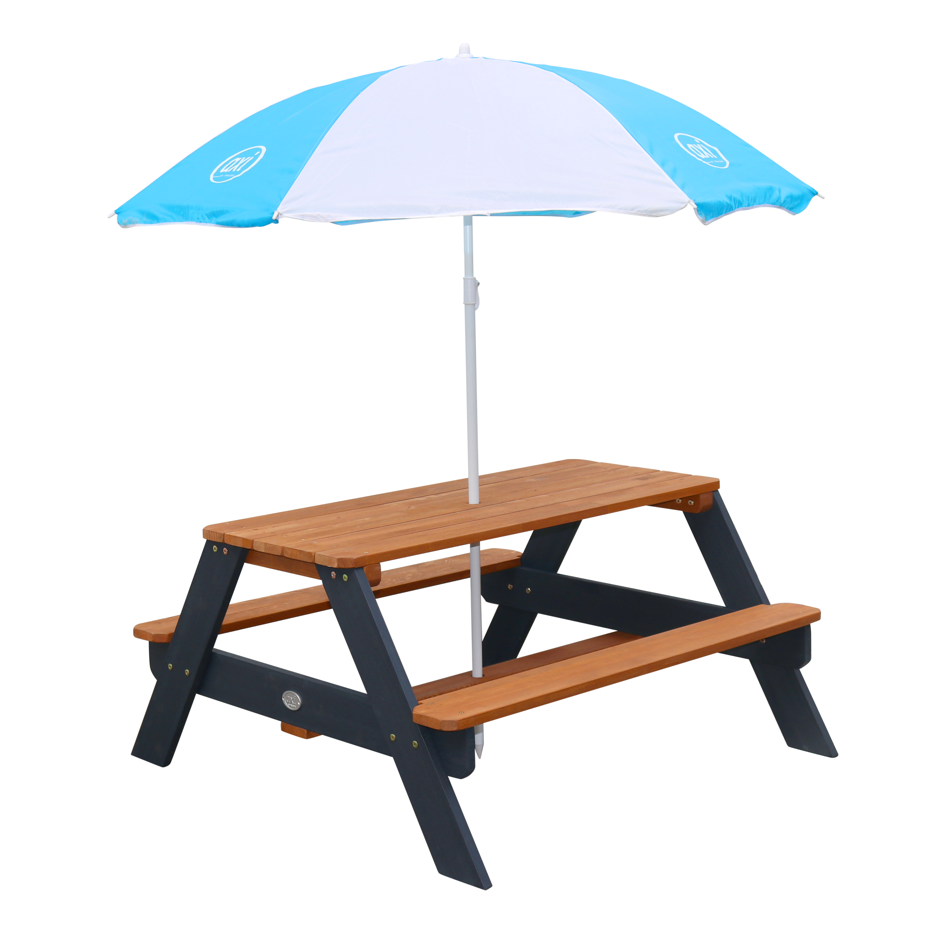 AXI Nick Picnic Table Anthracite/Brown - Umbrella Blue/White