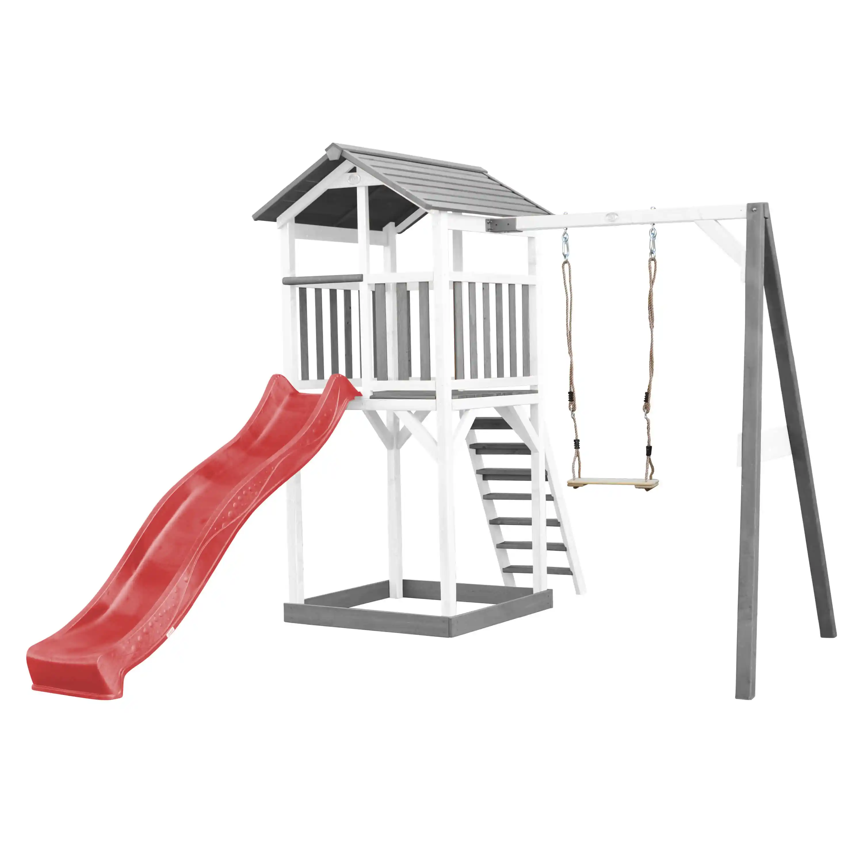 AXI Beach Tower Speeltoren met Enkele Schommel Grijs/wit - Rode Glijbaan